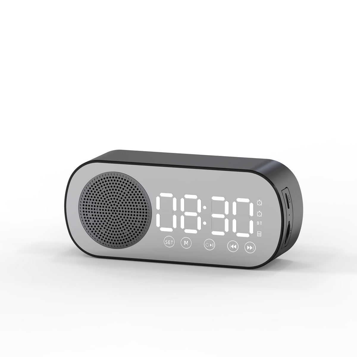 Alarm clock radio - mains powered alarm clock radio - child's alarm clock - digital alarm clocks - analog alarm clock - digital alarm clock - digital bedroom alarm clock - Bluetooth speaker - speaker - mirror with light - portable radio - Black - 1 piece