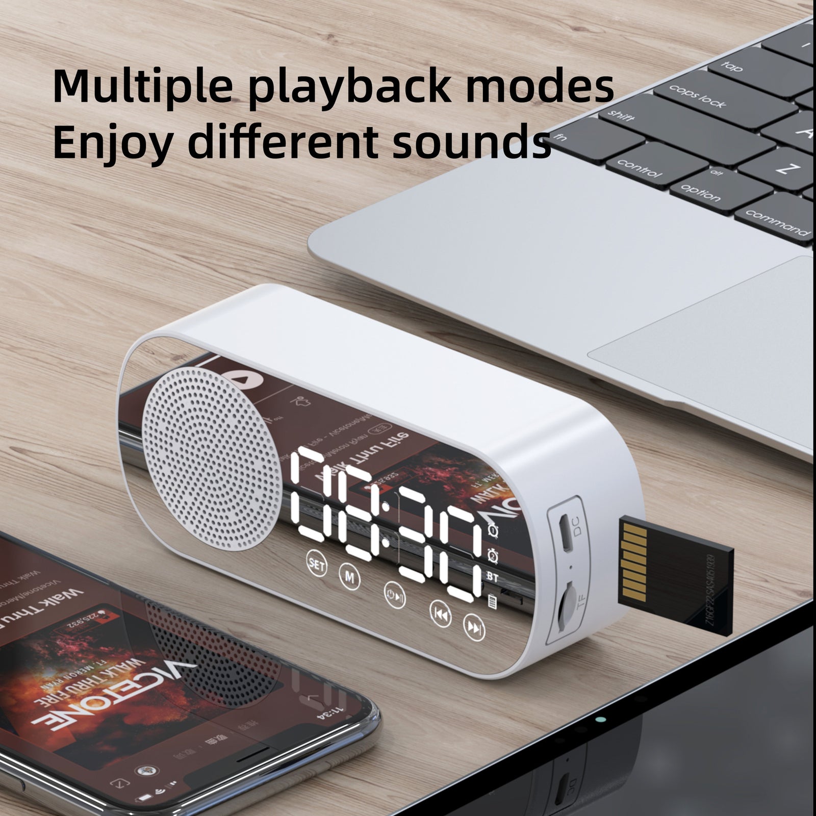 Alarm clock radio - mains powered alarm clock radio - child's alarm clock - digital alarm clocks - analog alarm clock - digital alarm clock - digital bedroom alarm clock - Bluetooth speaker - speaker - mirror with light - portable radio - Black - 1 piece