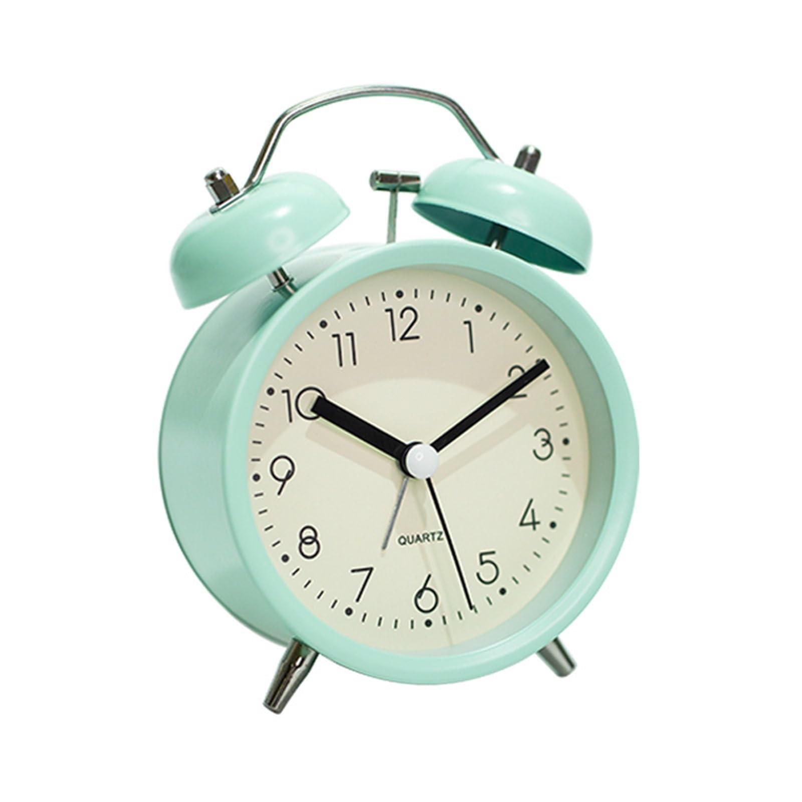 Children's alarm clock - Silent alarm clock with loud mechanical bell - Night light and metal hand - Compact desk clock for bedroom, student house and office