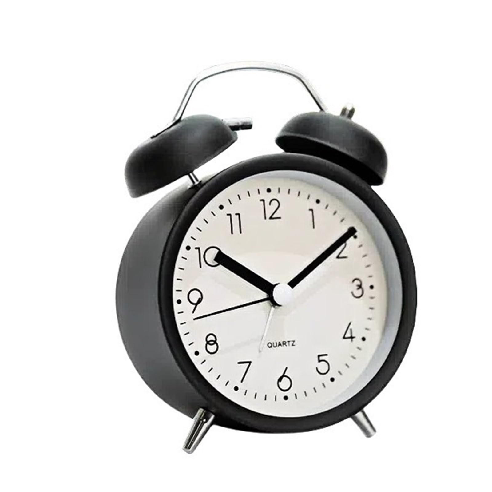 Children's alarm clock - Silent alarm clock with loud mechanical bell - Night light and metal hand - Compact desk clock for bedroom, student house and office