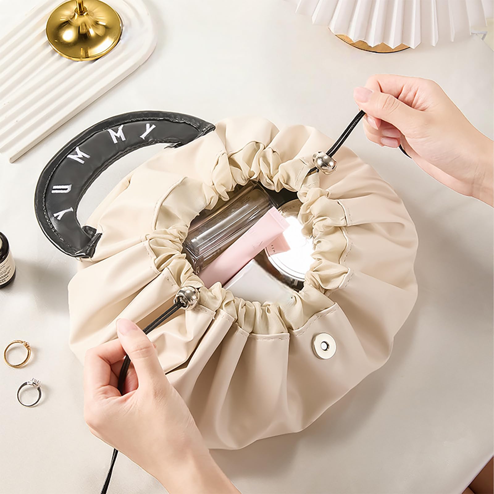 Women's Toiletry Bag - Make Up Bag - Lazy Bag - Cosmetic Organizer - Travel Toiletry Bag - Travel Organizer - Make Up Bag - Water-Repellent - Large Capacity - Beige - 1 Piece