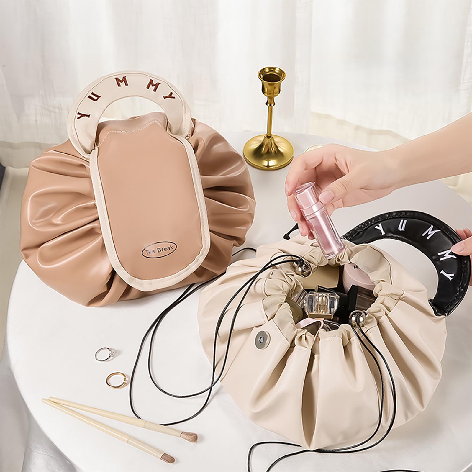 Make up bag-Portable Cosmetic Bag-Large Capacity Organizer-With Drawstring & Handle-Waterproof Toiletry Bag-Suitable for Gym-Beach-Business Trips
