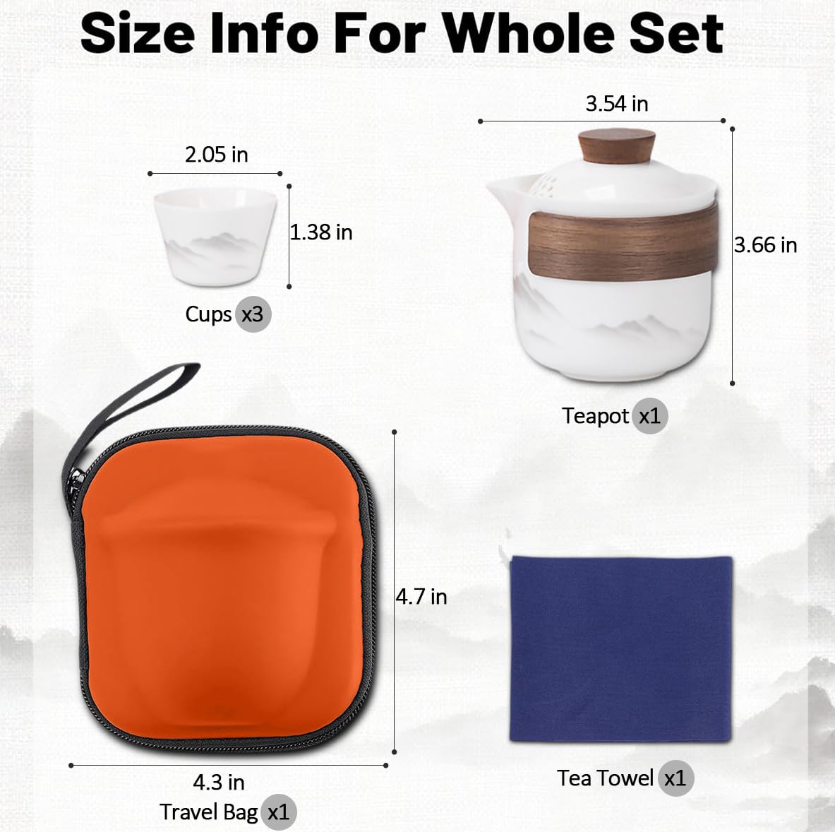 Travel Tea Set - Tea Set - Teapot - Teacups - Ceramic - Kung Fu - Camping - Outdoor - Travel - Including Travel Bag - 4 Pieces - Gift - White