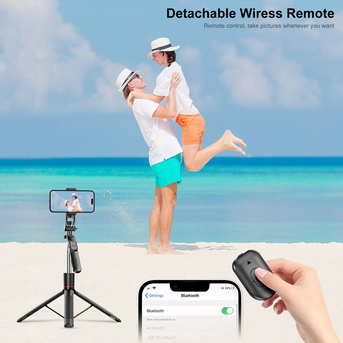 Selfie Stick - Tripod - Phone Tripod - Bluetooth - With Remote Control - Extendable - Wireless - 3 in 1 - Smartphone Holder - Vlogging - Black - 1 piece