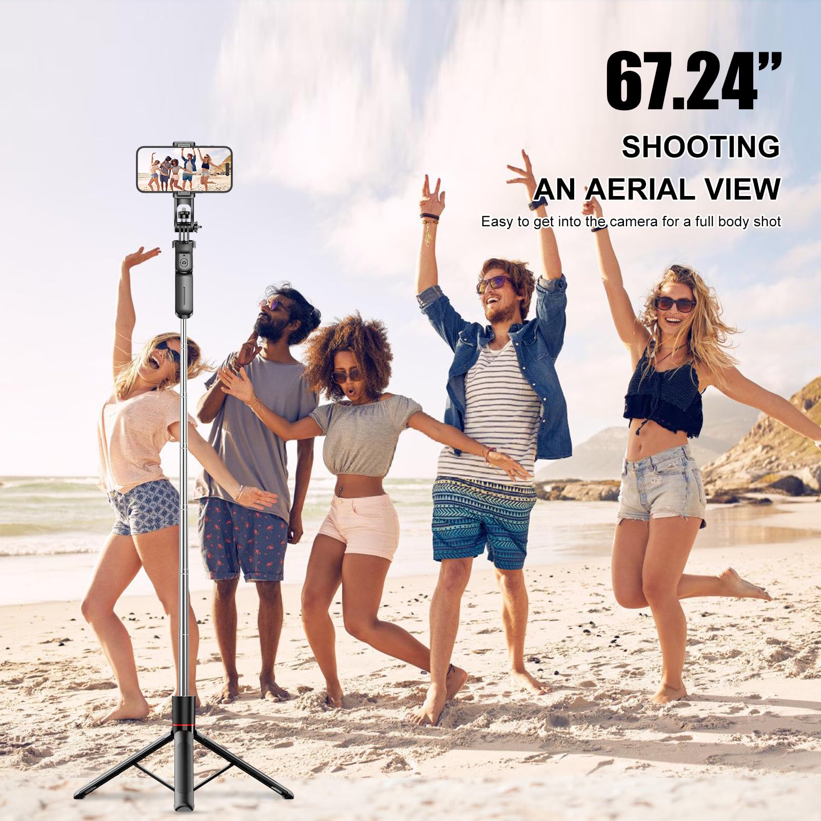 Selfie Stick - Tripod - Phone Tripod - Bluetooth - With Remote Control - Extendable - Wireless - 3 in 1 - Smartphone Holder - Vlogging - Black - 1 piece