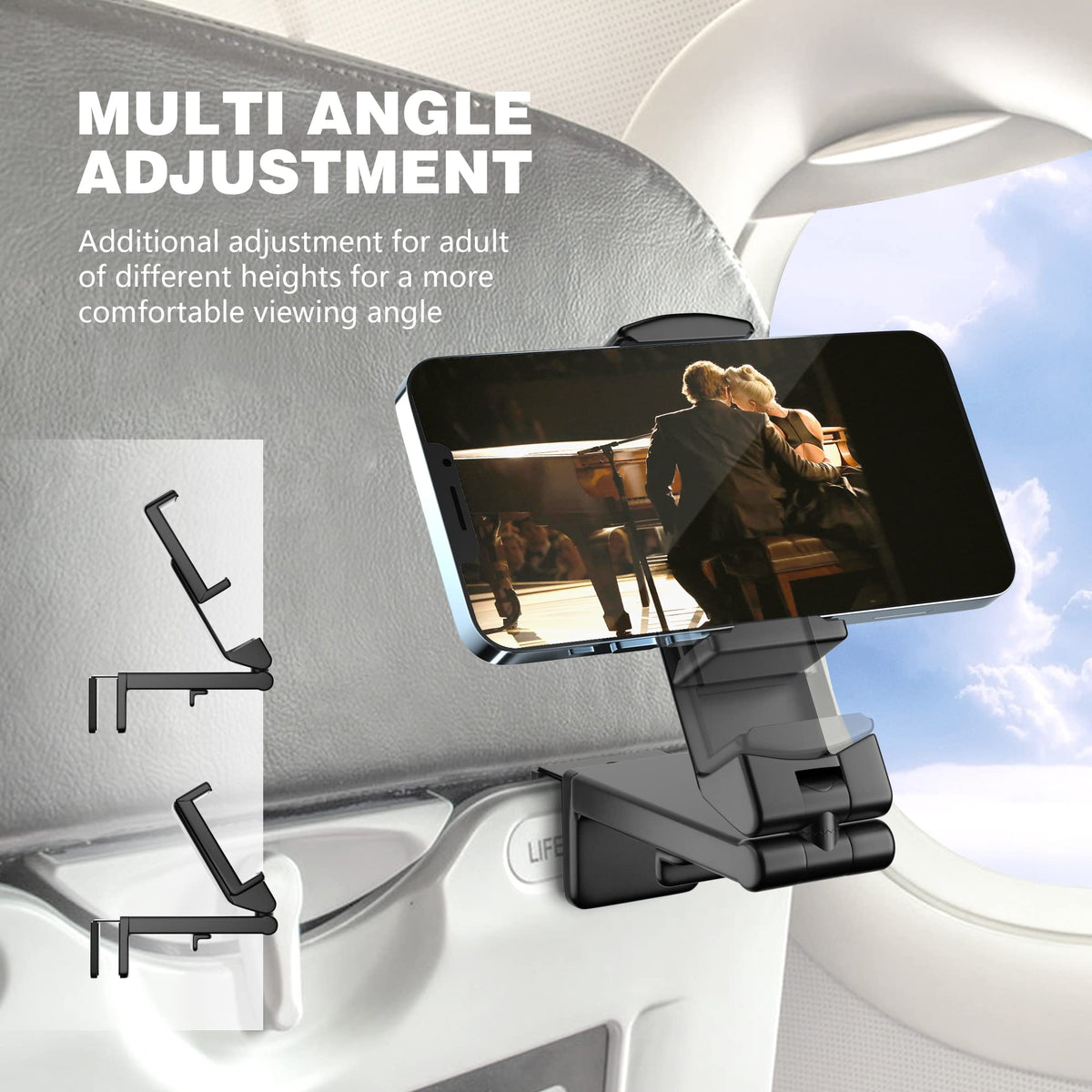 Airplane Phone Holder - Phone Stand Desk - Table - Cell Phone Holder - Stand - 360 Degree Rotatable - Travel - Suitable for tabletops and trays - White