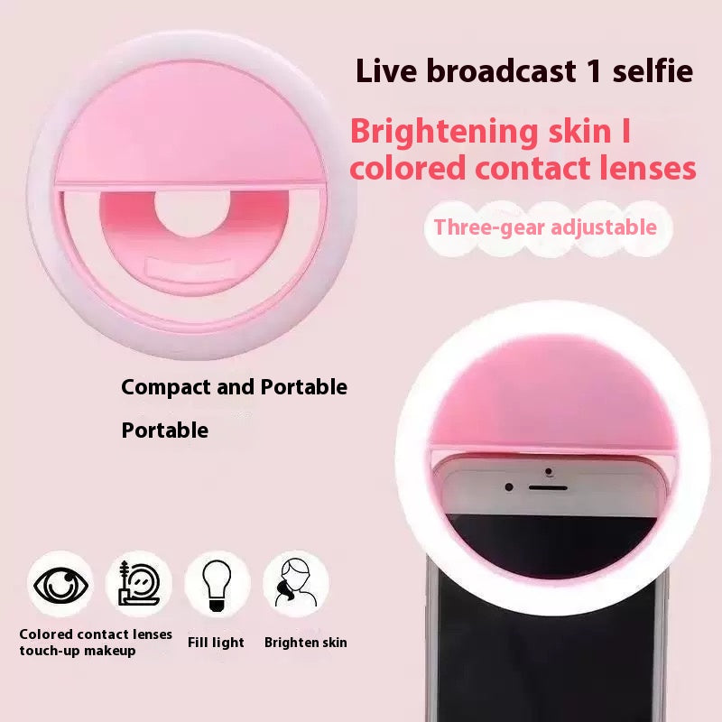 Ring Lamp Phone - Selfie Lamp - LED Ring Light - TikTok Lamp - Vlog Lighting - Makeup Light - Smartphone Gadgets - Clip On - 3 Modes - Rechargeable - White - 1 piece