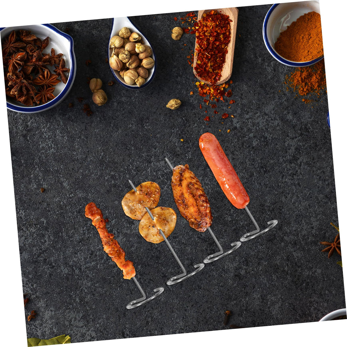 BBQ Skewers - Meat Pins - Satay Sticks Stainless Steel - Barbecue Accessories - Shashlik Skewers - Grill Skewers - Kebab Skewers - Reusable - Stainless Steel - Metal Skewers - 10 pieces