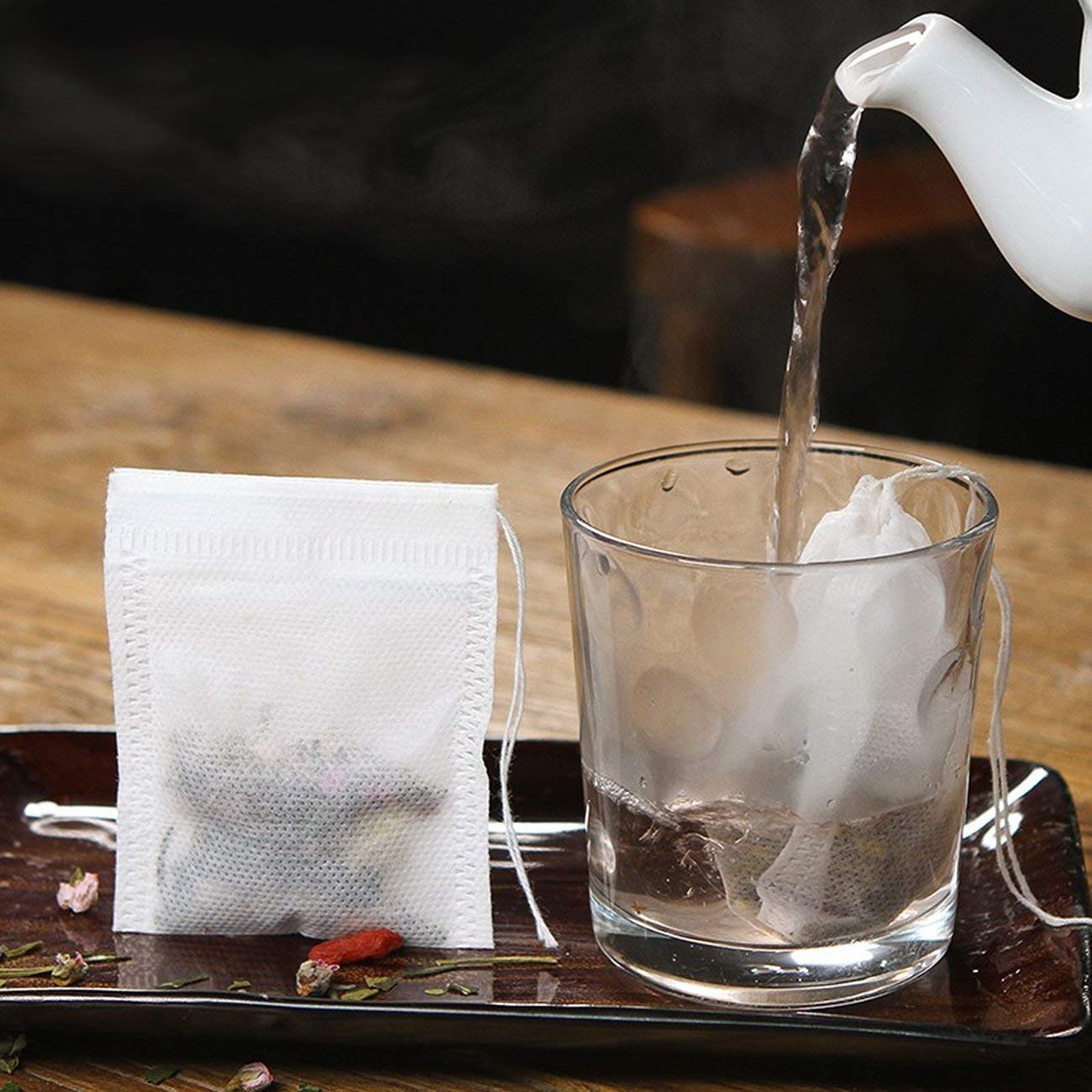 Tea Bags - Empty Tea Bags - Tea Filters - Coffee Filters - Filter Bags - Herbal Bags - Tea Strainer - Disposable Tea Filters - Drawstring Bags - Loose Tea - Ground Coffee - Bulk Pack - Unscented - 7 x 9 cm - White - 400 Pieces