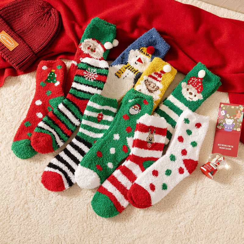 Christmas Socks Women - House Socks - Warm Winter Socks - Fluffy Socks - Christmas Gift Woman - In Christmas Ball - Slipper Socks - Soft Socks - Santa Claus - Holidays - Gift for Her - Funny Socks - Bed Socks - Red Green - One Size - 1 Piece
