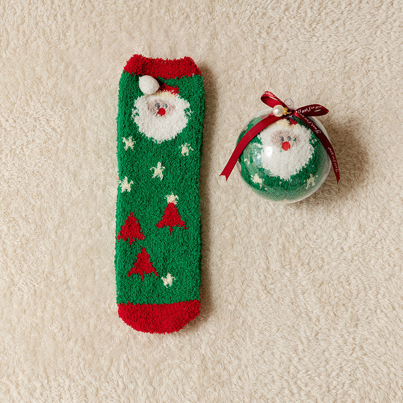 Christmas Socks Women - House Socks - Warm Winter Socks - Fluffy Socks - Christmas Gift Woman - In Christmas Ball - Slipper Socks - Soft Socks - Santa Claus - Holidays - Gift for Her - Funny Socks - Bed Socks - Red Green - One Size - 1 Piece