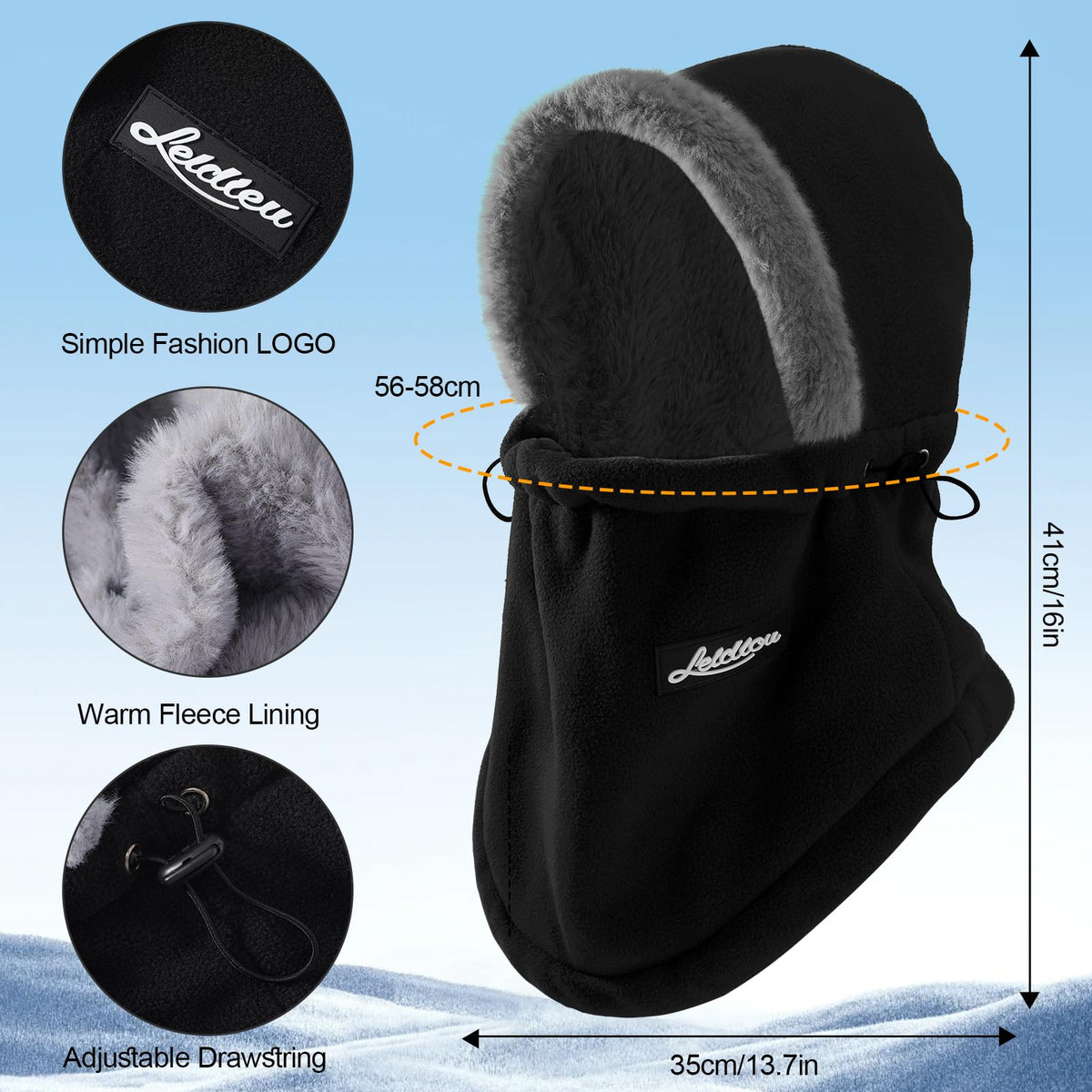 Balaclava - Ski Mask - Neck Warmer - Winter Hat - Fleece Hat - Neck Scarf - Hooded Hat - Balaclava - Windproof Hat - Thermal Hat - Women's Winter Hat - Men's Ski Mask - Warm Hat - Fleece Scarf - Face Mask - Motorcycle Hat - Black - 1 Piece