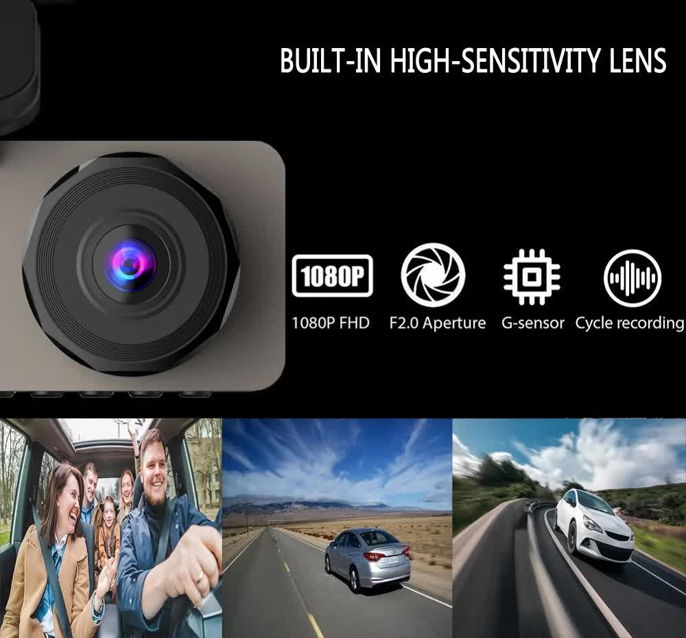 Car Dashcam - 120-degree viewing angle - Night vision - Full HD video - Super compact - Parking mode - Loop recording - Collision detection - Rear view camera - 3.0-inch TNT screen - Car Dashcam