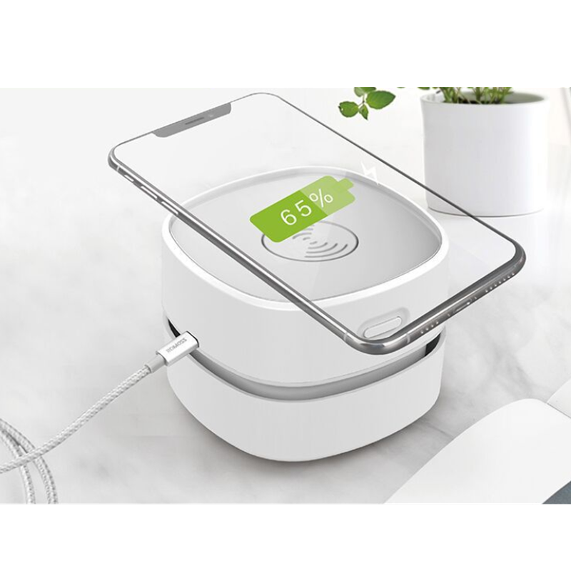Desk Vacuum Cleaner - Mini Vacuum Cleaner - Table Vacuum Cleaner - Handheld Vacuum Cleaner - Wireless Charger - 2 in 1 - USB Rechargeable - Portable Vacuum Cleaner - Desk Accessories - Gadget - Keyboard Cleaner - Compact - Phone Charger - White - 1 Piece