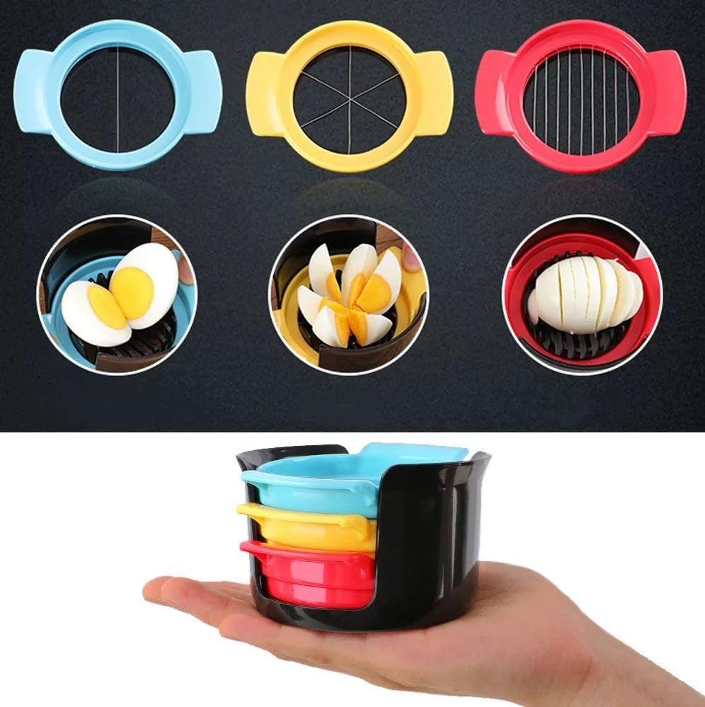 Egg Slicer - Multifunctional Egg Slicer - 3 in 1 Egg Slicer - Egg Splitter - Mushroom Slicer - Kitchen Aid - Cutting Aid - Kitchen Utensils - Stainless Steel Egg Slicer - Fruit Slicer - Strawberry Slicer - Kitchen Gadget - Kitchen Accessories - Colorful -