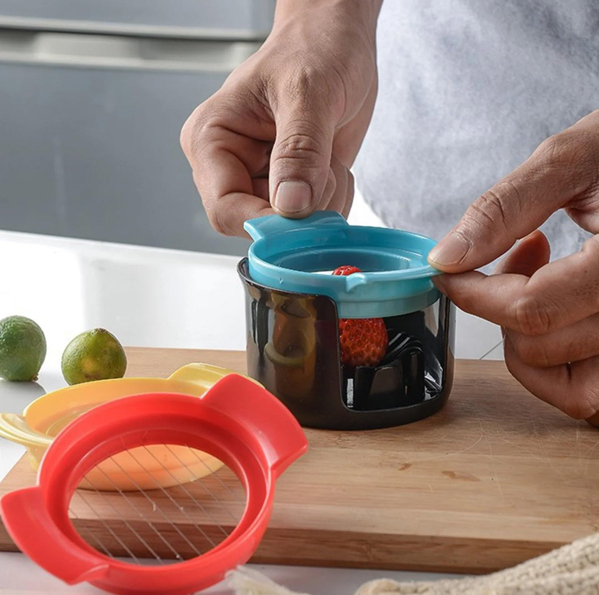 Egg Slicer - Multifunctional Egg Slicer - 3 in 1 Egg Slicer - Egg Splitter - Mushroom Slicer - Kitchen Aid - Cutting Aid - Kitchen Utensils - Stainless Steel Egg Slicer - Fruit Slicer - Strawberry Slicer - Kitchen Gadget - Kitchen Accessories - Colorful -