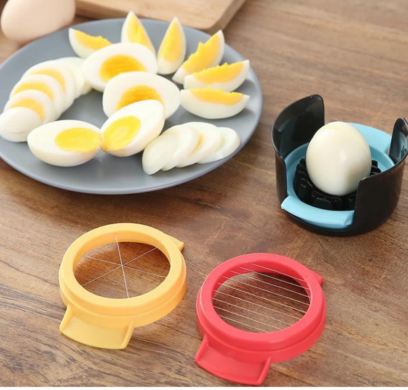 Egg Slicer - Multifunctional Egg Slicer - 3 in 1 Egg Slicer - Egg Splitter - Mushroom Slicer - Kitchen Aid - Cutting Aid - Kitchen Utensils - Stainless Steel Egg Slicer - Fruit Slicer - Strawberry Slicer - Kitchen Gadget - Kitchen Accessories - Colorful -