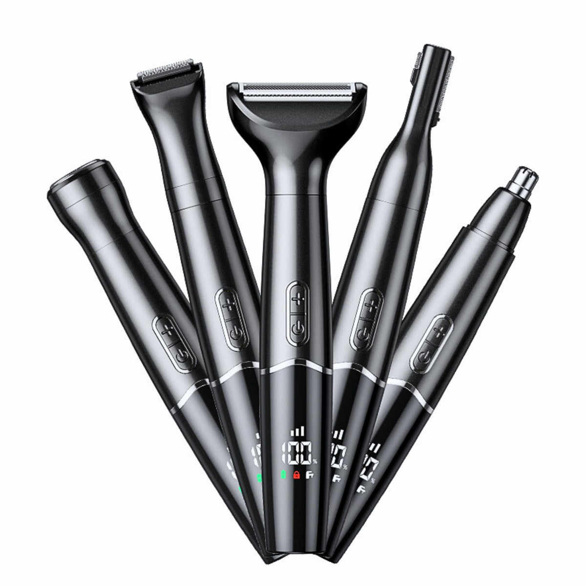 Nose Trimmer - 5-in-1 Rechargeable - Nose &amp; Ear Hair Trimmer - IPX7 Waterproof - Two-Blade Trimming Set, Unisex, for Nose, Eyebrow, Beard, Bikini Line &amp; Facial Hair Removal (Black)