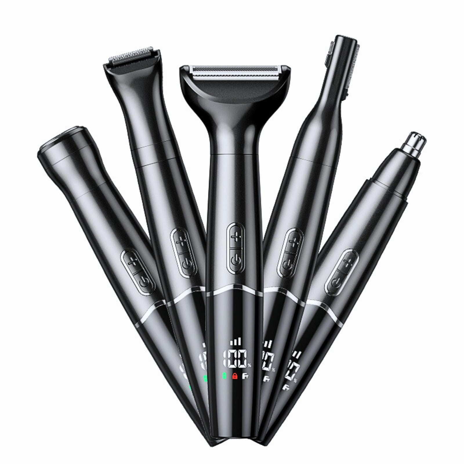 Nose Trimmer - 5-in-1 Rechargeable - Nose & Ear Hair Trimmer - IPX7 Waterproof - Two-Blade Trimming Set, Unisex, for Nose, Eyebrow, Beard, Bikini Line & Facial Hair Removal (Black)