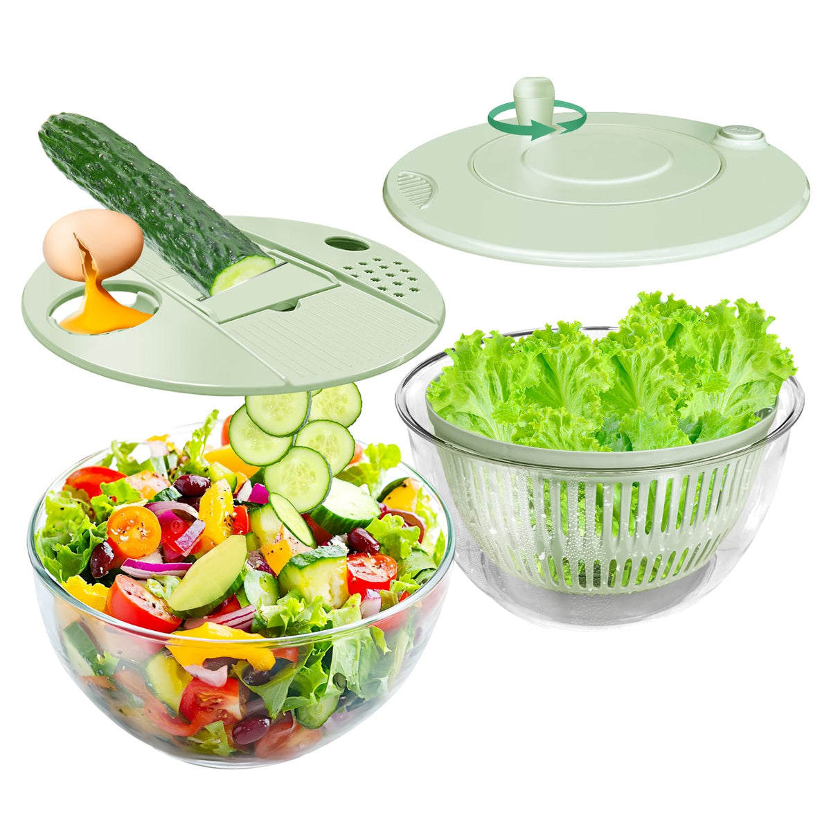 Vegetable Slicer - Salad Spinner - Mandoline - Salad Spinner - Multifunctional Vegetable Slicer - Vegetable Cutter Set - Grater - Kitchen Aid - Kitchen Utensil - Julienne Slicer - Vegetable Grater - Kitchen Gadget - Shredder - Mint Green - Lettuce Slicer