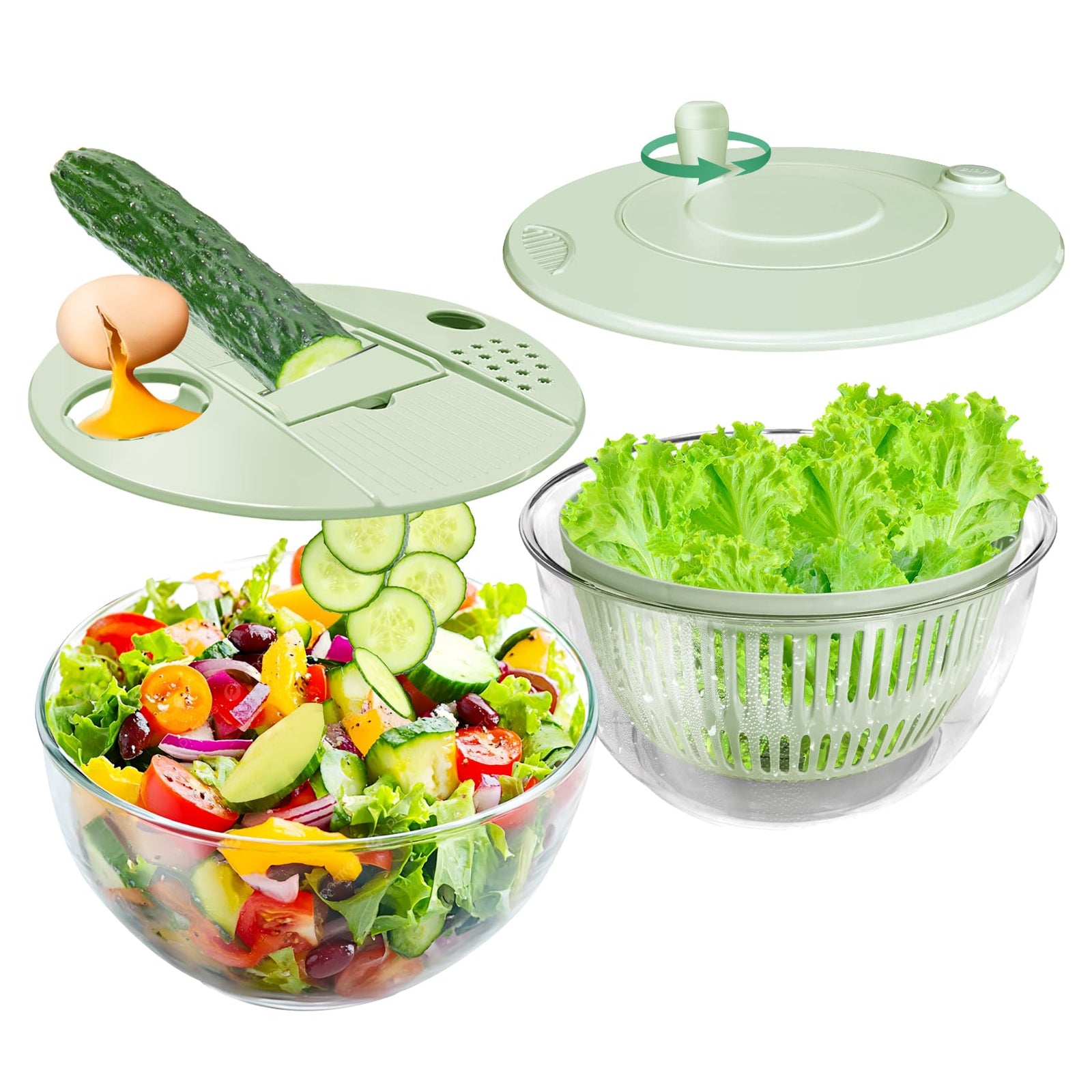 Vegetable Slicer - Salad Spinner - Mandoline - Salad Spinner - Multifunctional Vegetable Slicer - Vegetable Cutter Set - Grater - Kitchen Aid - Kitchen Utensil - Julienne Slicer - Vegetable Grater - Kitchen Gadget - Shredder - Mint Green - Lettuce Slicer