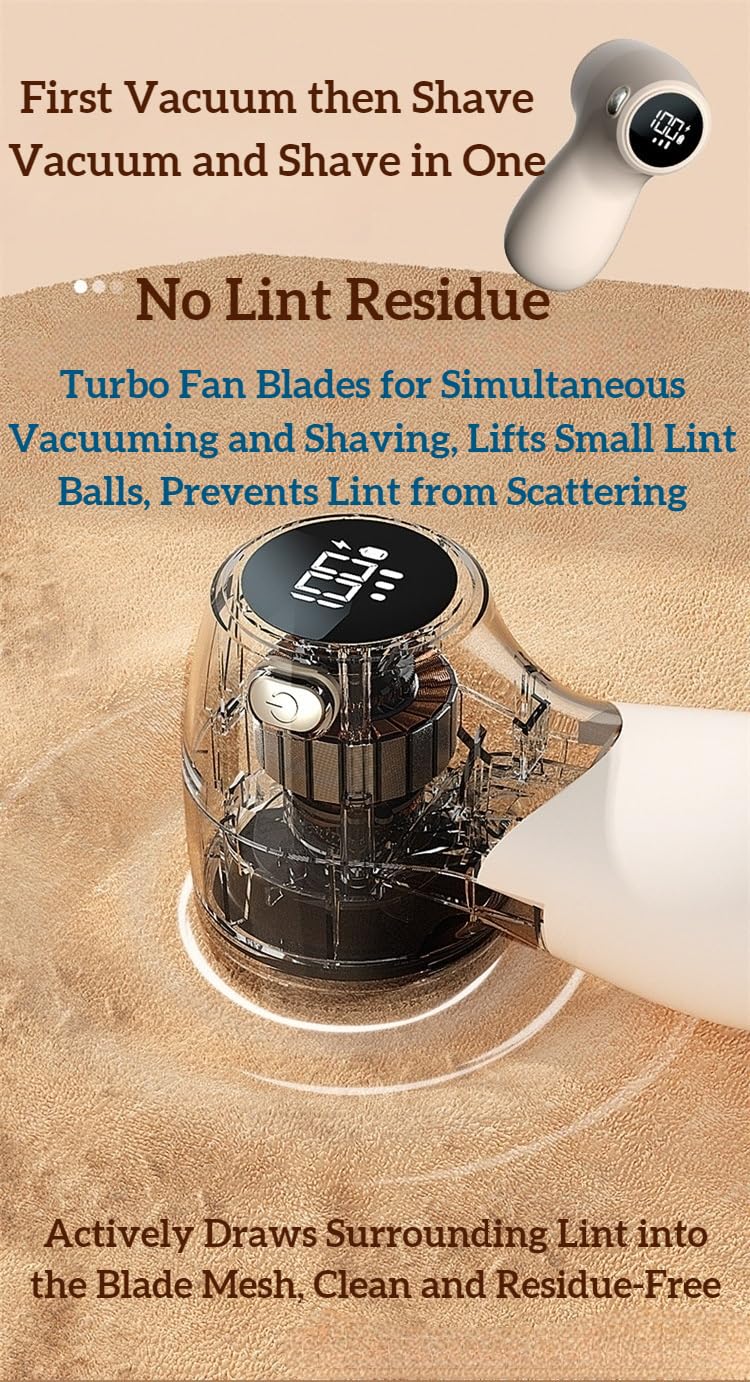 Lint Remover - Lint Trimmer - Lint Remover - Electric Lint Remover - Clothes Roller - Lint Brush - Rechargeable - LED Display - Cordless - Clothes Shaving - Lint Removal - Wool Comb - Beige - 1 Piece