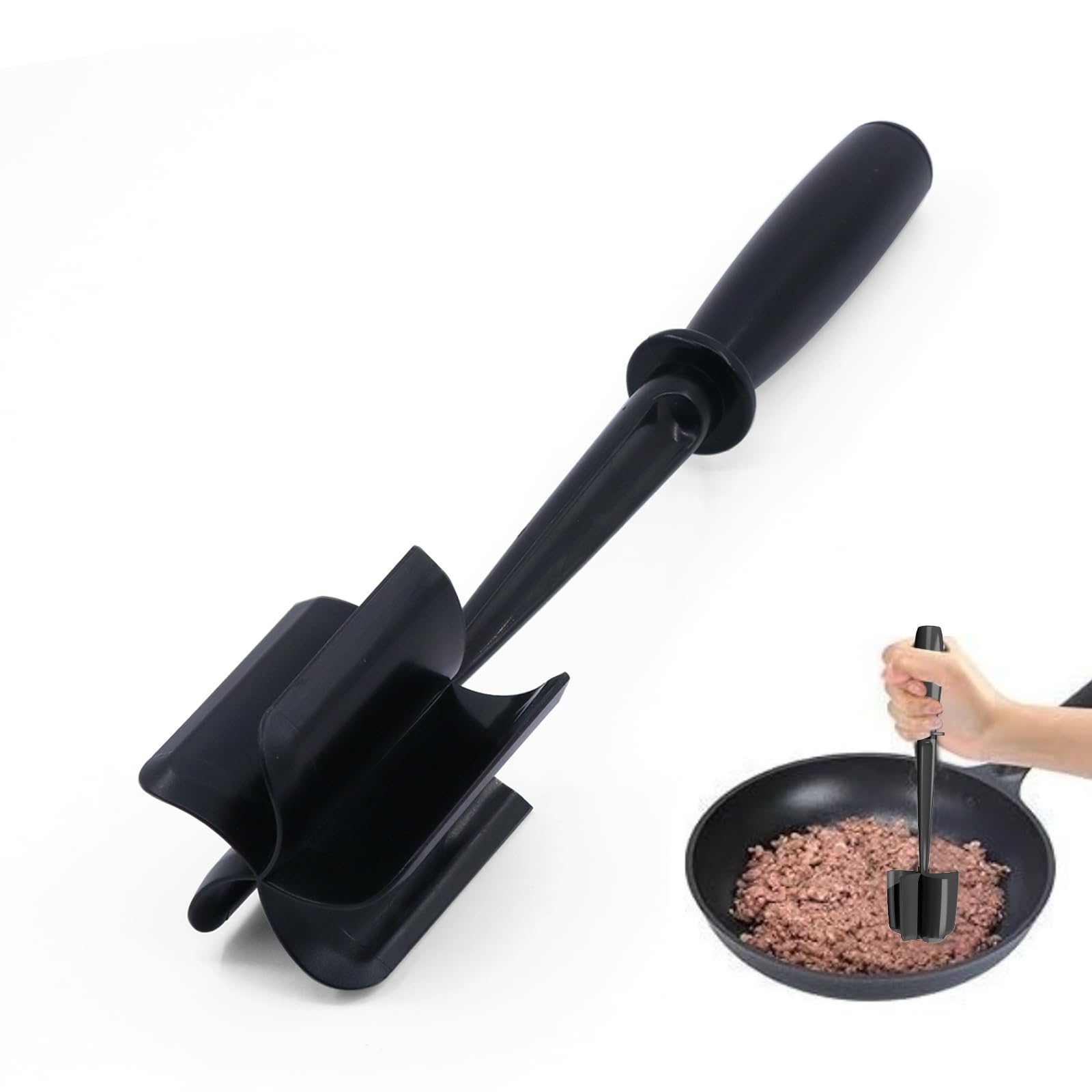 Minced Meat Ruller - Potato Masher - Meat Masher - Mashed Potatoes - Meat Chopper - Kitchen Utensils - Vegetable Masher - Hamburger Chopper - Mashed Potato Masher - Kitchen Tools - Meat Chopper - Heat Resistant - Spatula - Black - 1 Piece