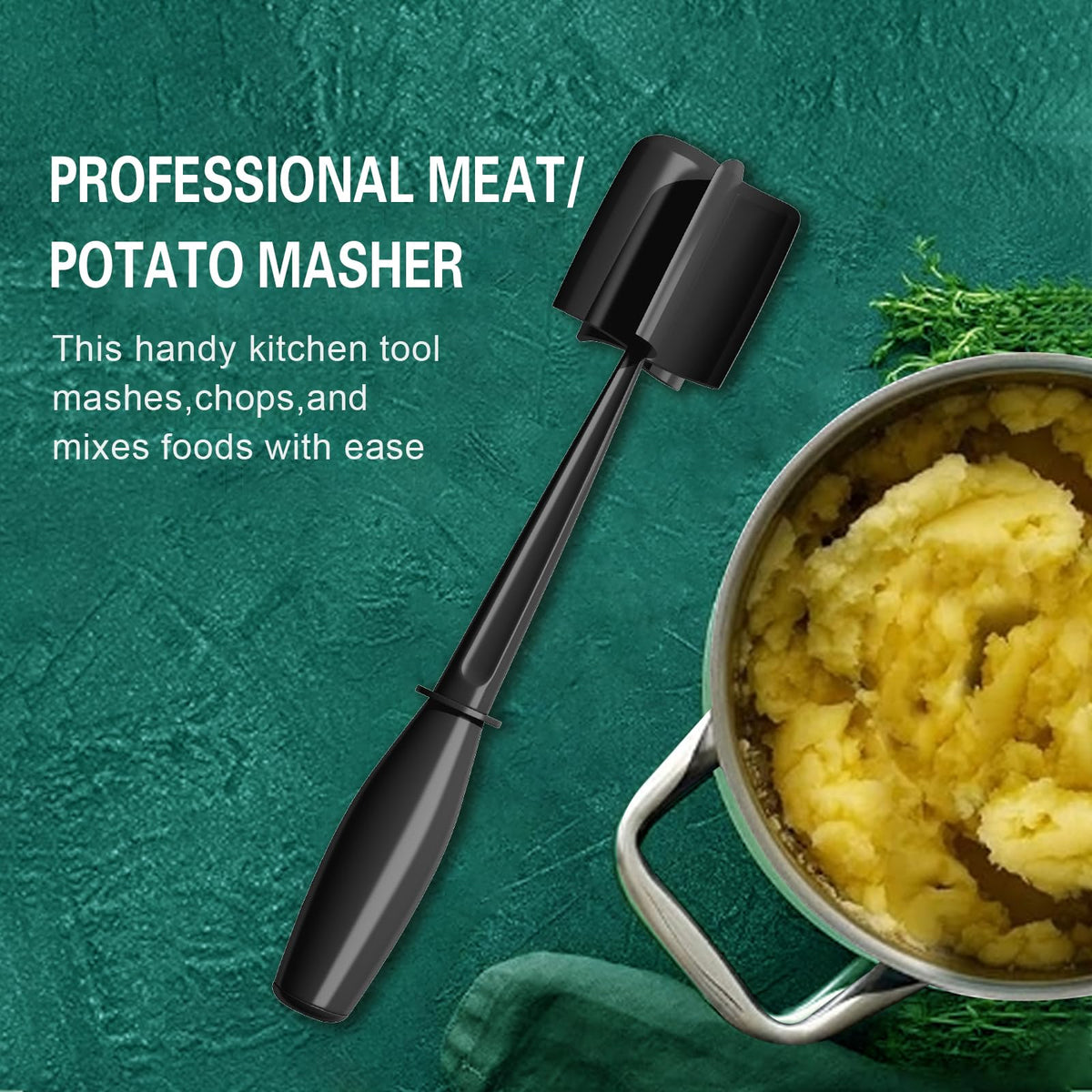 Minced Meat Ruller - Potato Masher - Meat Masher - Mashed Potatoes - Meat Chopper - Kitchen Utensils - Vegetable Masher - Hamburger Chopper - Mashed Potato Masher - Kitchen Tools - Meat Chopper - Heat Resistant - Spatula - Black - 1 Piece