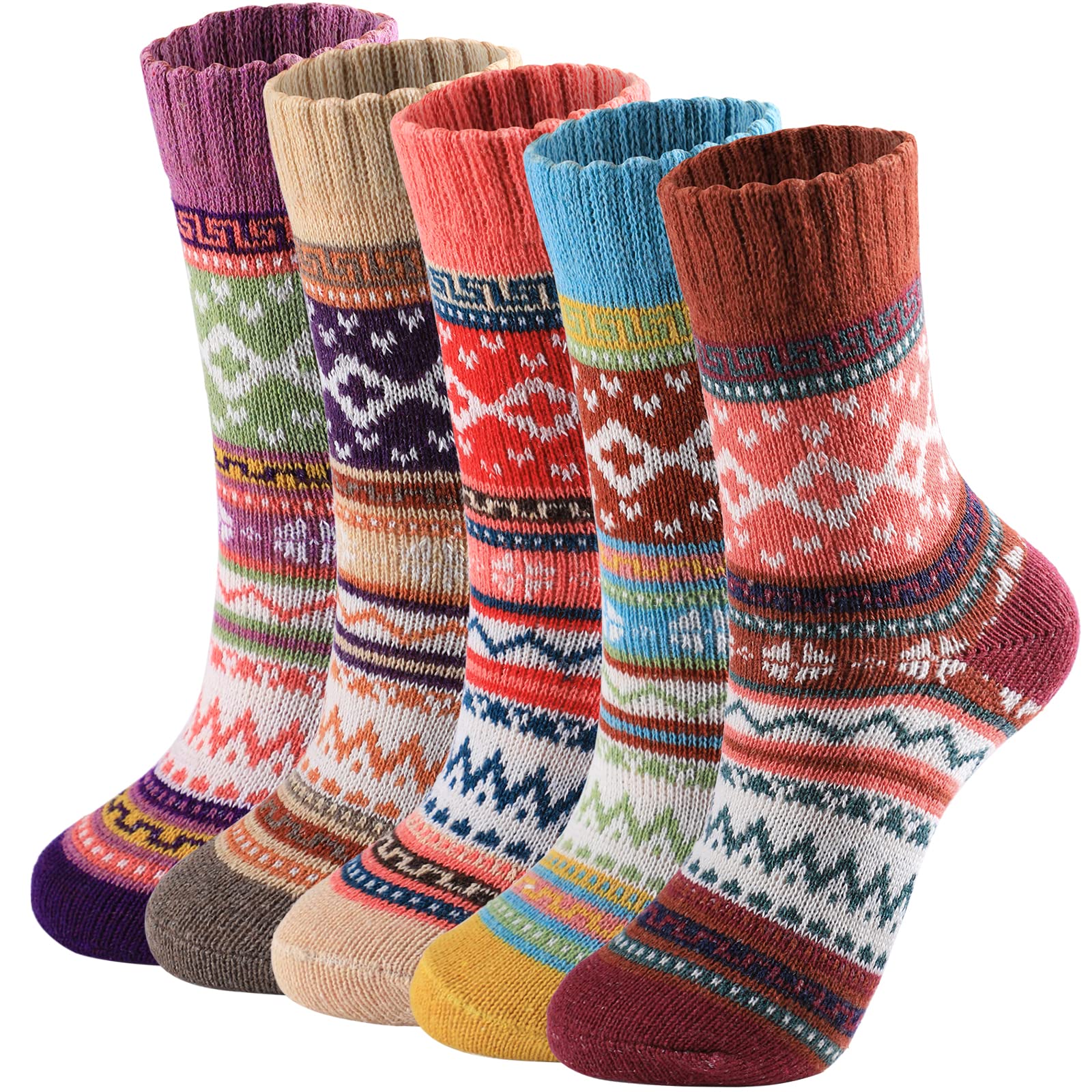 Norwegian Socks Women - Winter Socks - Warm Socks - House Socks - Vintage - Retro - Bohemian - Thick Socks - Colorful Socks - Hiking Socks - Thermal Socks - Soft Socks - Winter Fashion - Ethnic - Multicolor - 5 Pairs