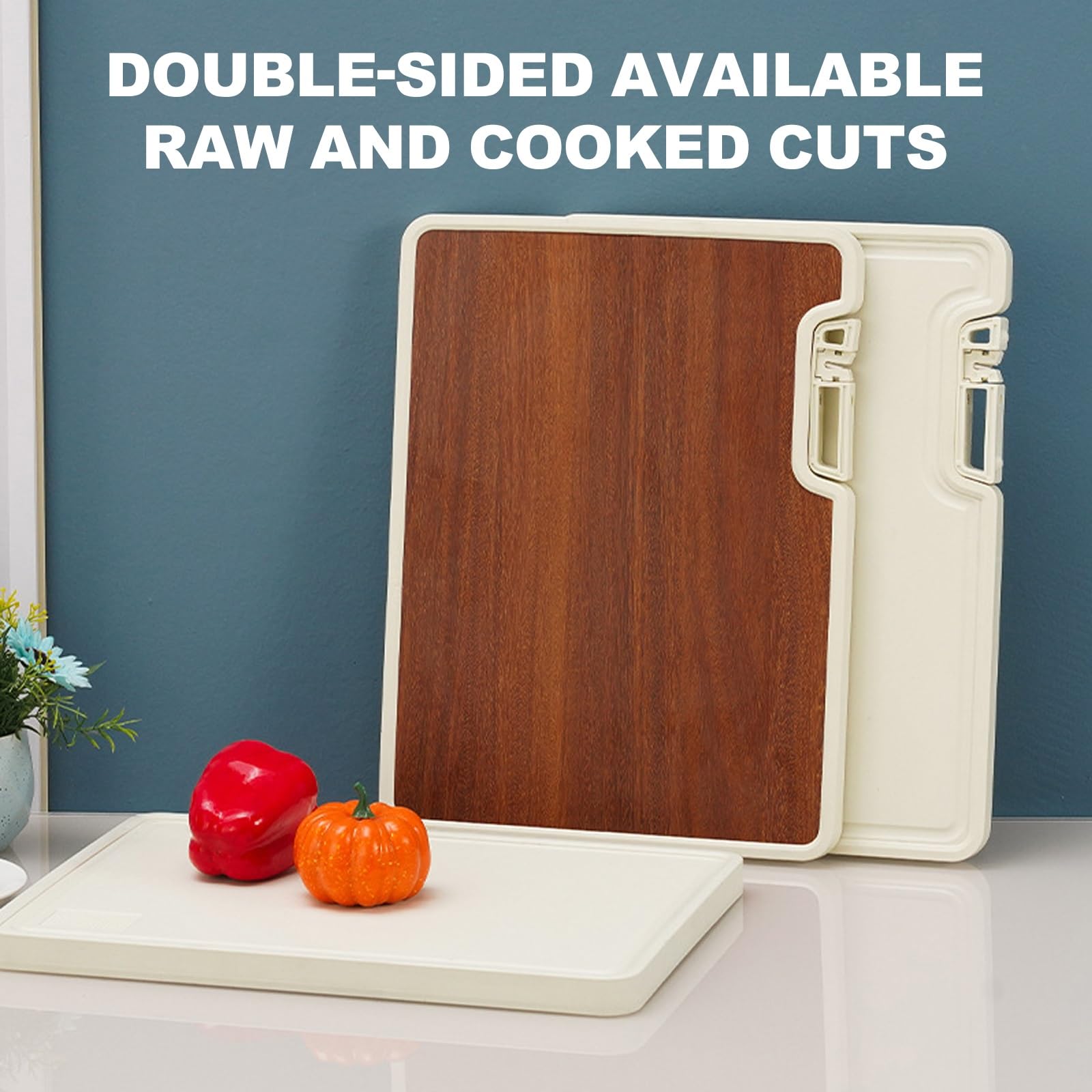Double-sided cutting board - Serving board - Drinks board - Wooden cutting board - Kitchen board - Cheese board - Bread board - Meat board - Tapas board - Wooden cutting board - Chopping block - Kitchen accessories - Hygienic - Dishwasher safe - Brown - 1
