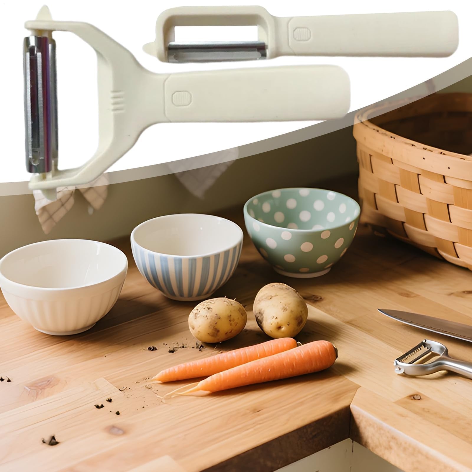 Peeler Set - Potato Peeler - Vegetable Peeler - Asparagus Peeler - Fruit Peeler - Paring Knives - Apple Peeler - Cucumber Peeler - Universal Peeler - Stainless Steel Blade - Kitchen Utensils - Kitchen Tools - Y Peeler - Beige - 2 Pieces