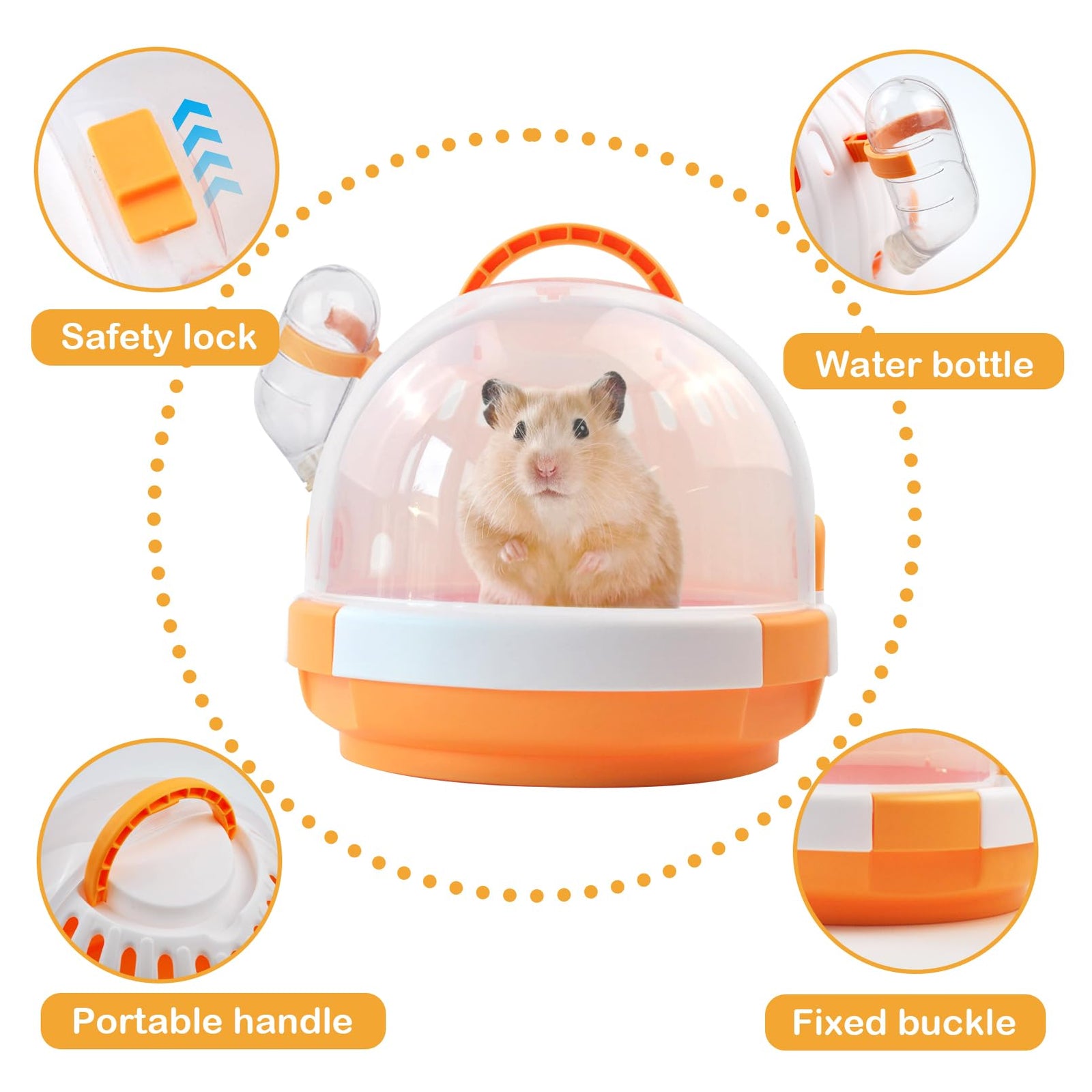 Hamster Cage - Rodent Transport Box - Hamster Cage - Travel Basket - Transport Box - Mouse Cage - Dwarf Hamster - With Drinking Bottle - Gerbil - Guinea Pig - Rat Cage - Portable Cage - Pet Supplies - Orange - 1 Piece