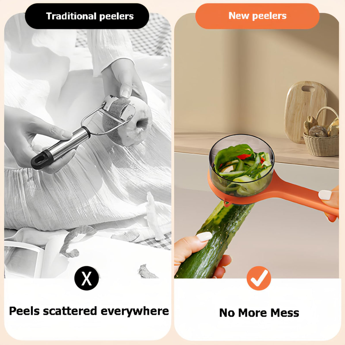 Peeler with collecting tray - Potato peeler - Vegetable peeler - Fruit peeler - Paring knife - Apple peeler - Cucumber peeler - Kitchen utensils - Peeler with container - Kitchen tools - Asparagus peeler - Stainless steel - Peeling knife - Orange - 1 piec