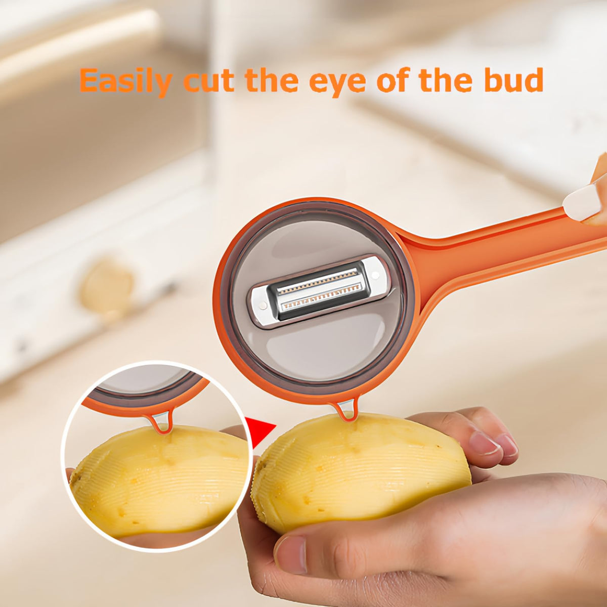 Peeler with collecting tray - Potato peeler - Vegetable peeler - Fruit peeler - Paring knife - Apple peeler - Cucumber peeler - Kitchen utensils - Peeler with container - Kitchen tools - Asparagus peeler - Stainless steel - Peeling knife - Orange - 1 piec