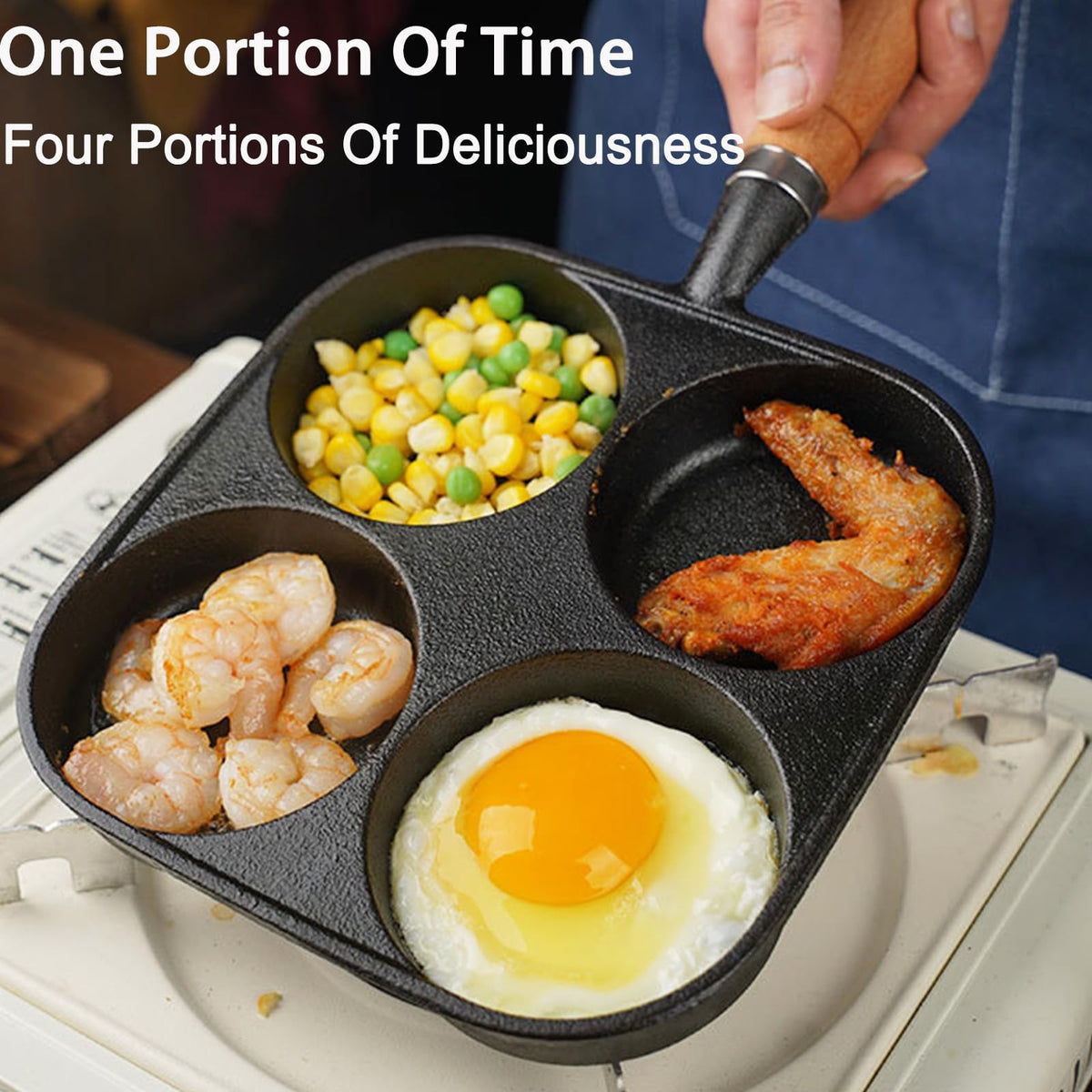 Egg Pan - Poffertjes Pan - Frying Pan - Pancake Pan - Hamburger Pan - 4 Hole Frying Pan - Fried Egg Pan - Induction - Non-Stick Coating - Omelet Pan - American Pancakes - Kitchen Utensils - Compartment Pan - Black - 1 Piece