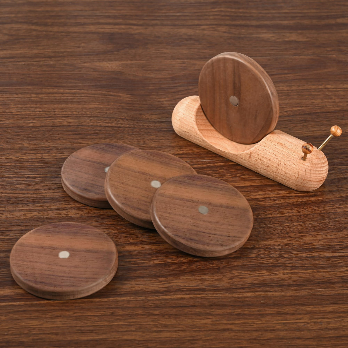 Wooden Coasters - Glass Coasters - Coasters - Coasters with Holder - Table Decoration - Snail - Home Accessories - Glass Coasters - Wooden Decoration - Kitchen Accessories - Design Coasters - Home Gift - Brown - 5 Pieces