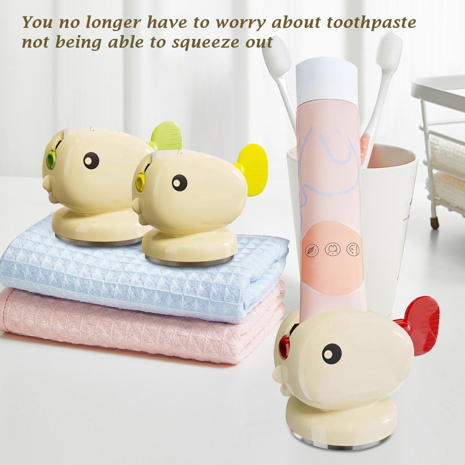 Toothpaste Squeezer - Tube Squeezer - Tube Roller - Toothpaste Holder - Tube Squeezer - Bathroom Accessories - Tube Press - Toothpaste Dispenser - Squeezer - Fish - Children - Bathroom Gadgets - Tube Key - Beige - 1 Piece