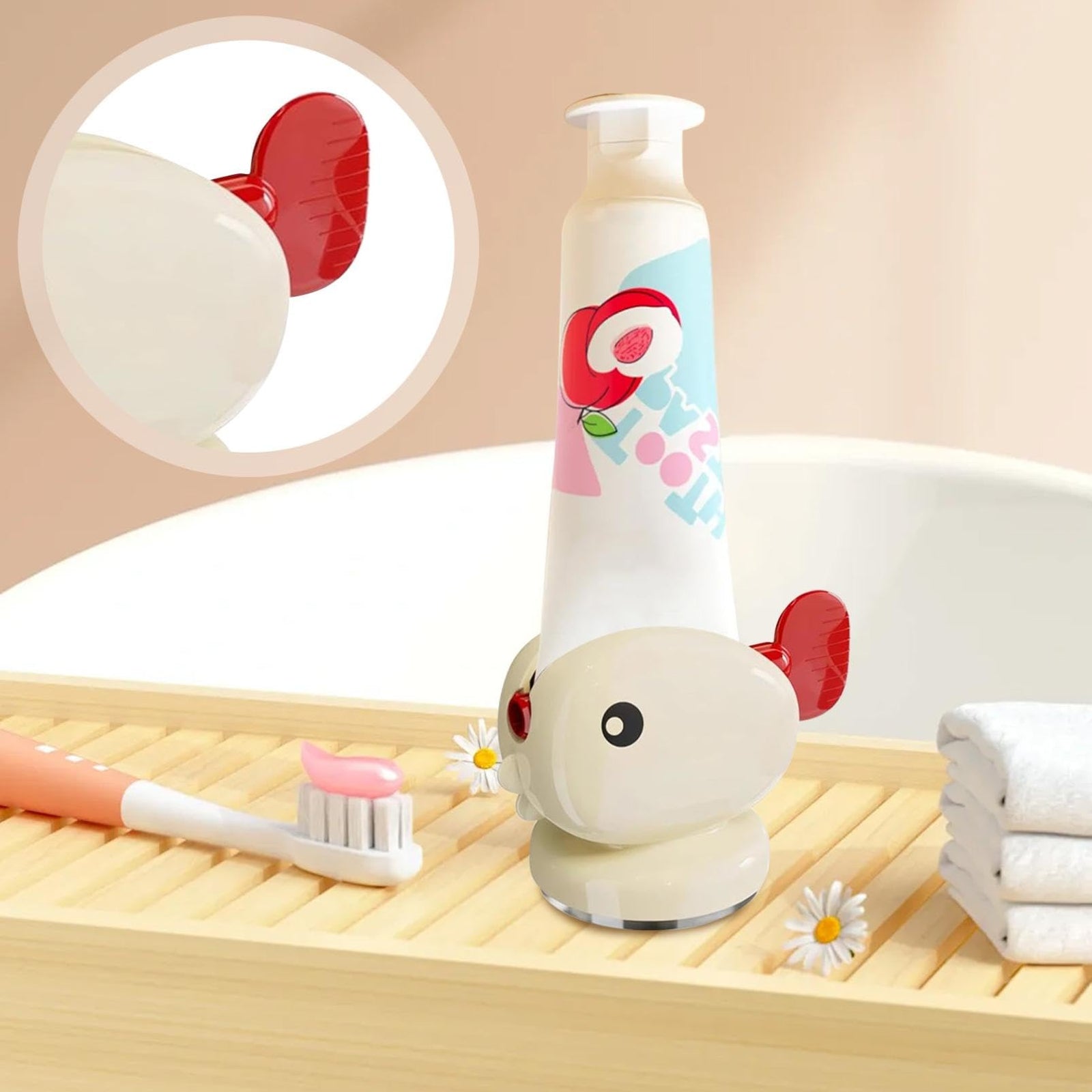 Toothpaste Squeezer - Tube Squeezer - Tube Roller - Toothpaste Holder - Tube Squeezer - Bathroom Accessories - Tube Press - Toothpaste Dispenser - Squeezer - Fish - Children - Bathroom Gadgets - Tube Key - Beige - 1 Piece