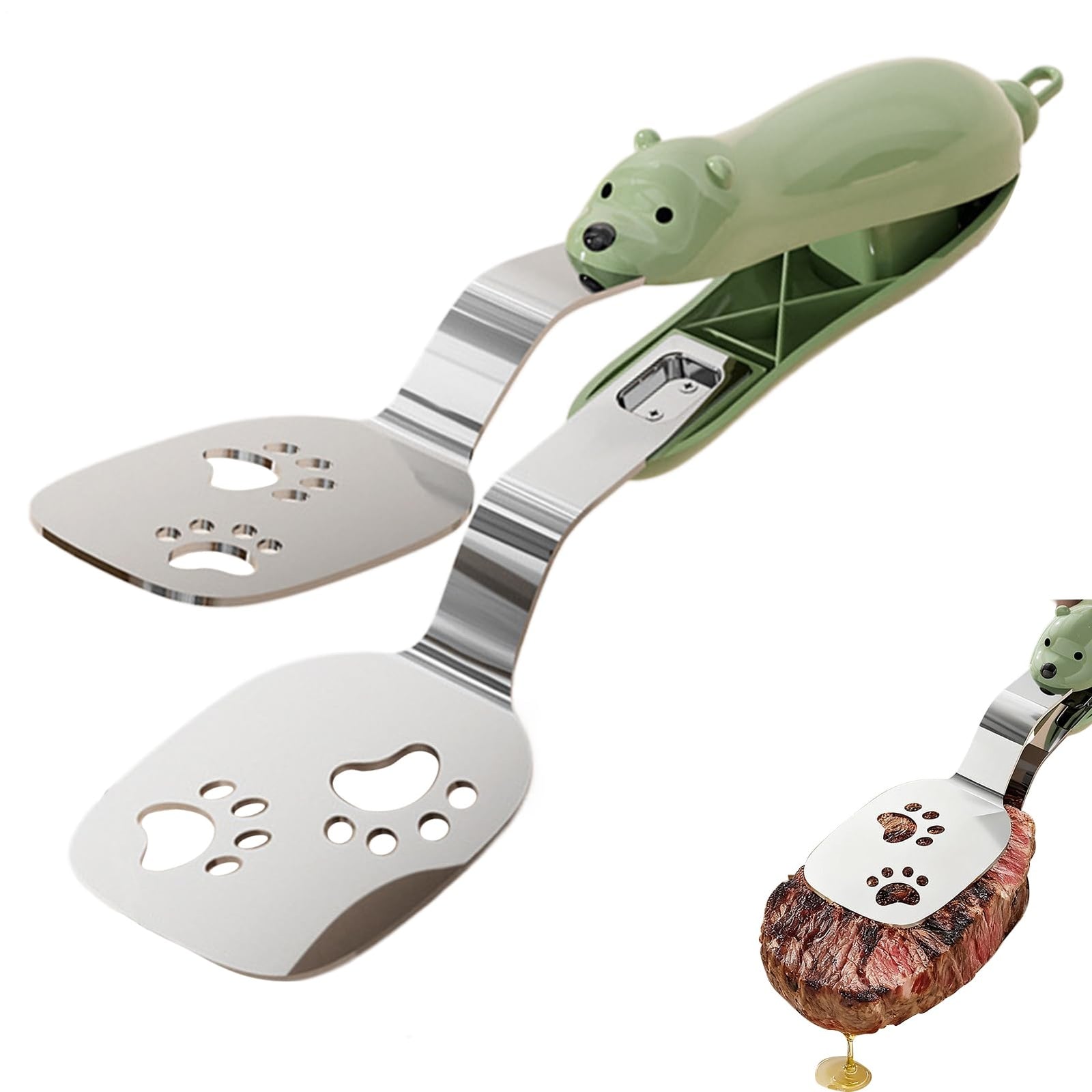 Kitchen Tongs - Spatula - BBQ Tongs - Meat Tongs - Kitchen Utensils - Kitchen Accessories - Grill Tongs - Spatula - Funny Gadgets - Cooking Utensils - Serving Tongs - Kitchen Tools - Original Gift - Green - 1 Piece