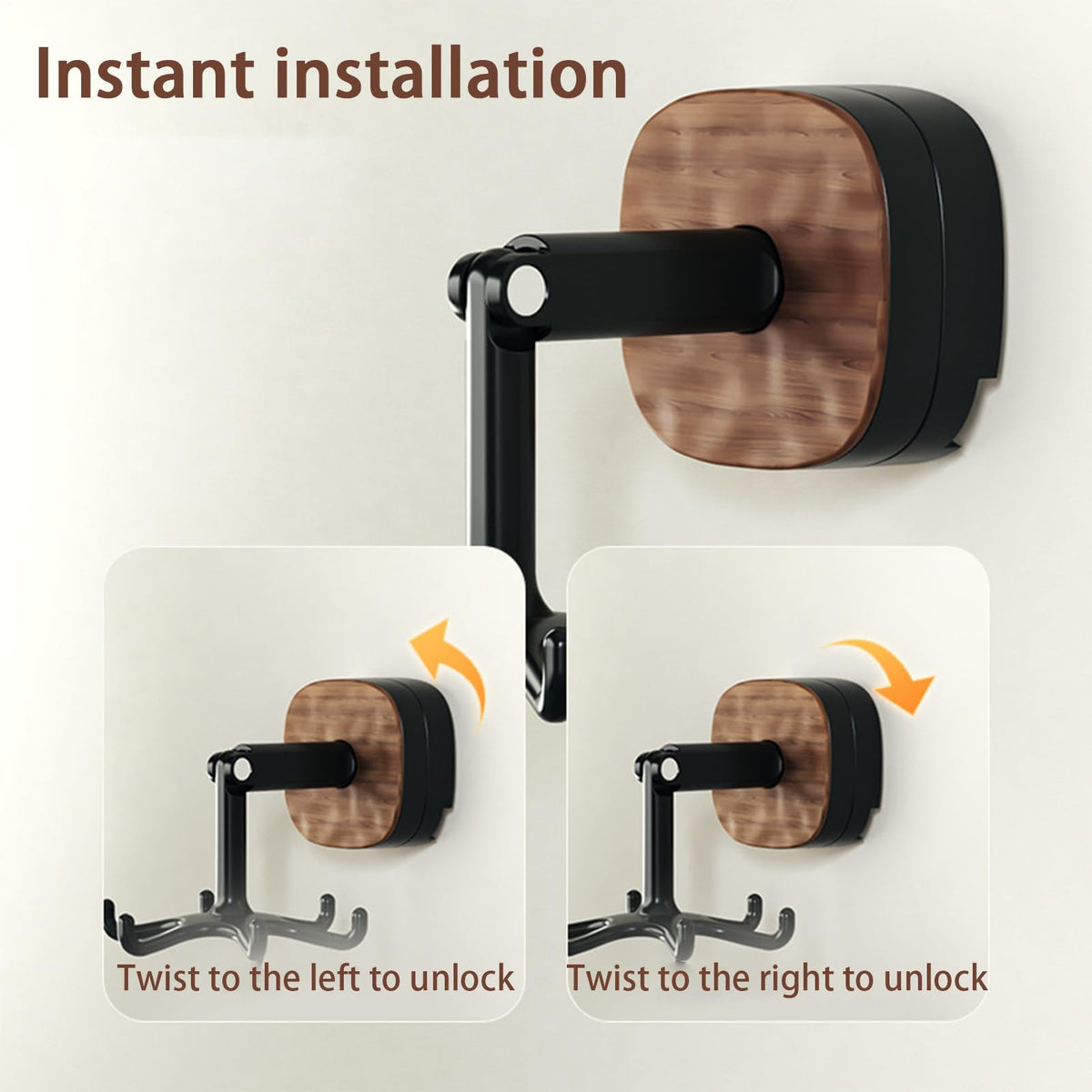 Rotating Kitchen Rack - Utensil Holder - Self-Adhesive Wall Hook - Kitchen Organizer - Rotating Hooks - Adhesive Hook No Drilling - Spatula Rack - Towel Hook - Mug Holder - Kitchen Cabinet Hanging System - Bathroom Hook - Black - 1 Piece