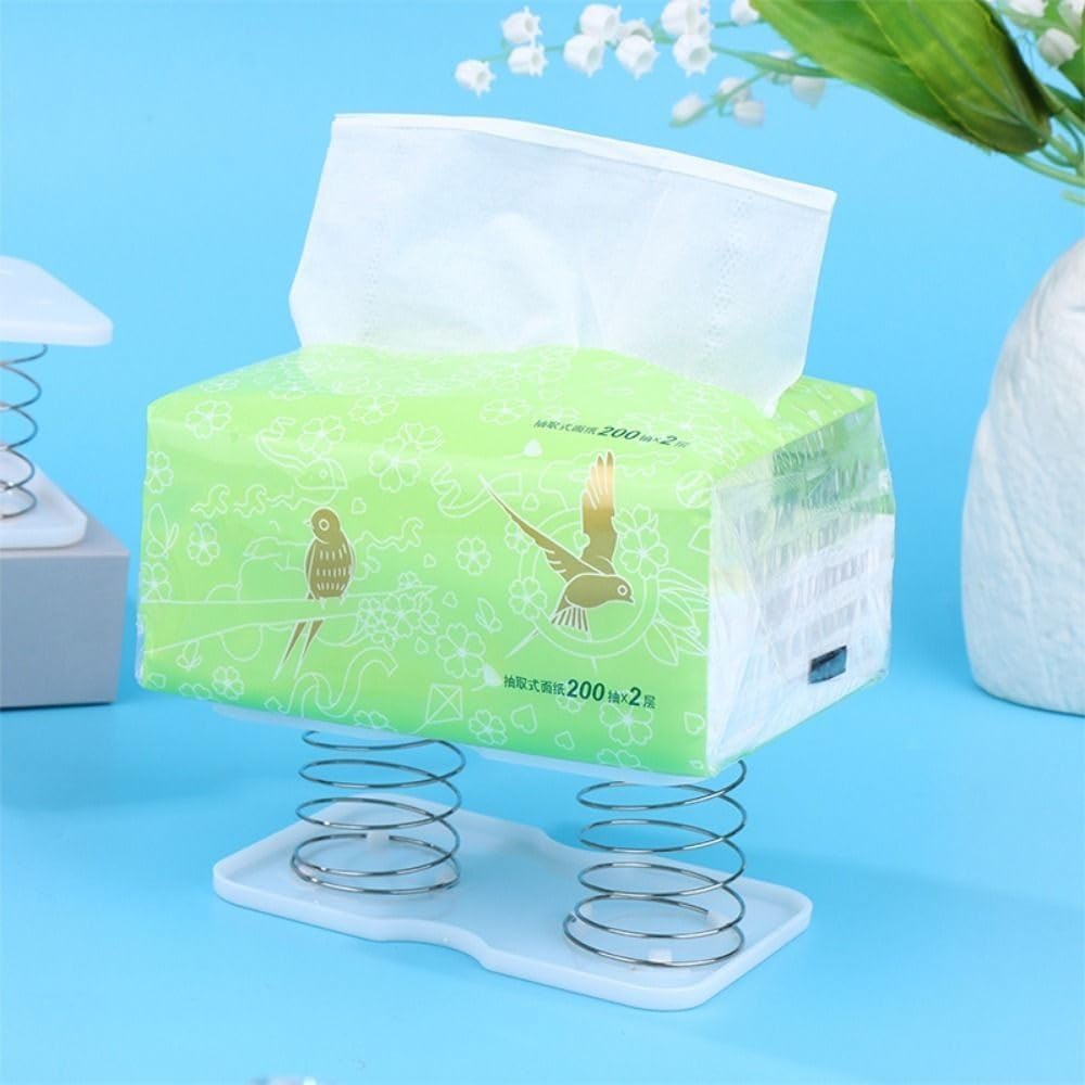Tissue Box Spring - Tissue Holder - Tissue Box Lift - Tissue Box Base Support - Tissue Dispenser - Spring Holder - Napkin Holder - Tissue Storage Box - Bathroom Organizer - Toilet Accessories - Kitchen Gadget - White - 1 Piece