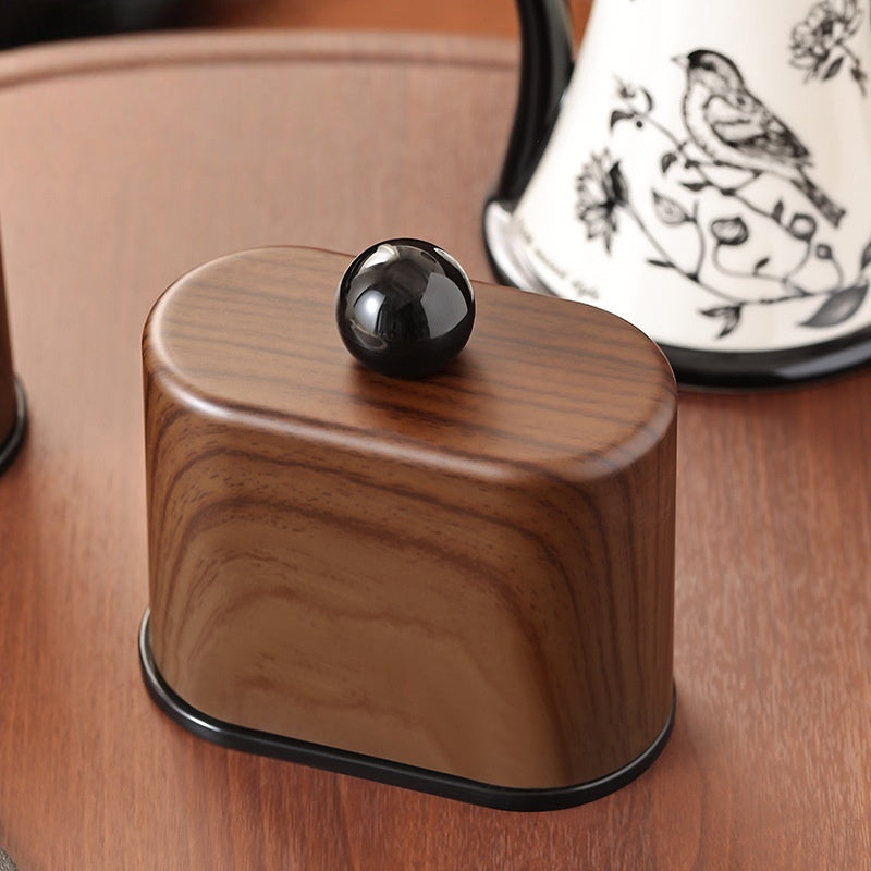 Cotton Swab Holder - Bathroom Organizer - Ear Swab Container - Storage Box with Lid - Makeup Organizer - Jewelry Box - Toilet Accessories - Desk Organizer - Home Decor - Small Storage Box - Wood Look - Dark Brown - 1 Piece