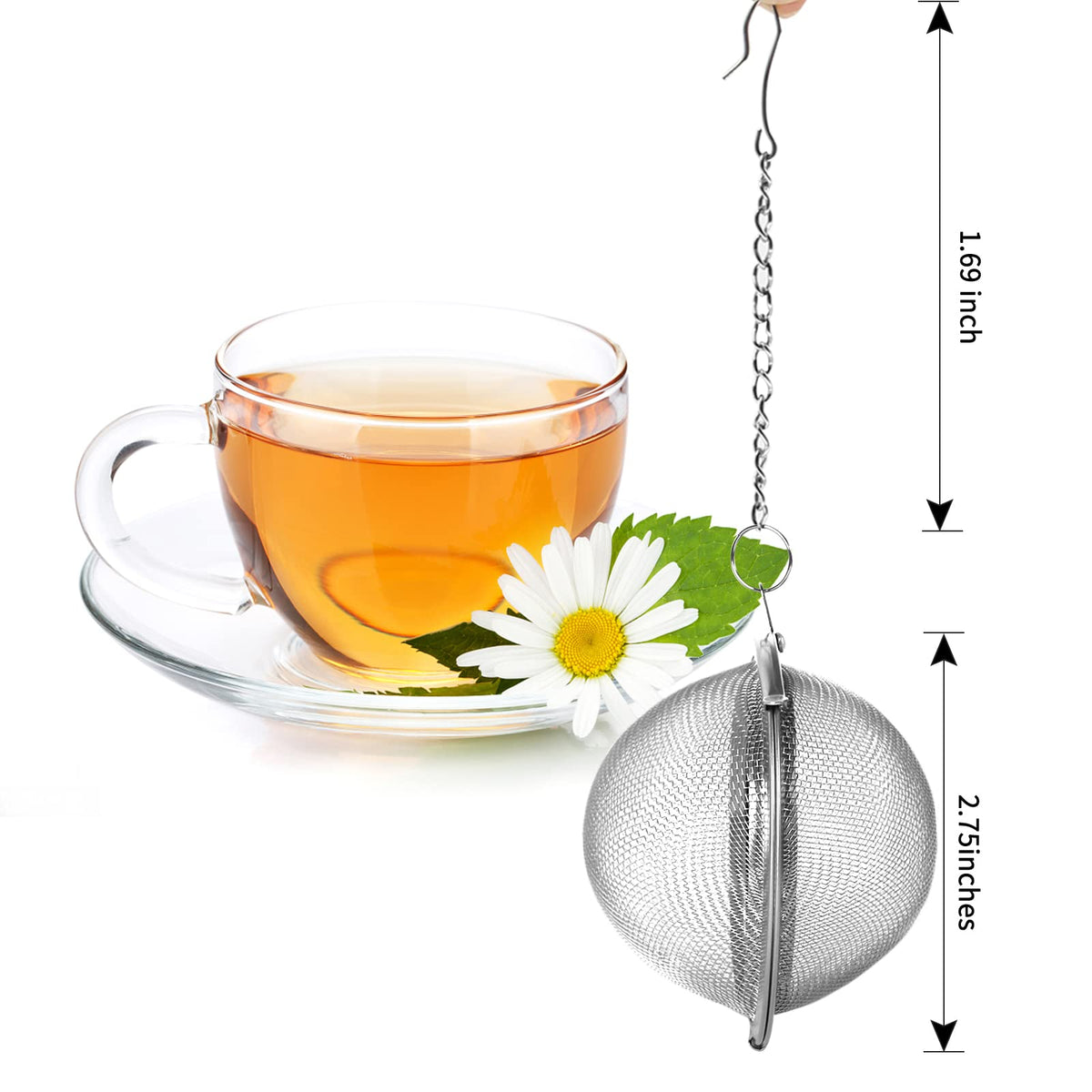 Stainless Steel Tea Egg - Loose Tea Filter - Tea Strainer - Tea Ball - Herb Ball - Spice Filter - Tea Infuser - Reusable Tea Bag - Kitchen Accessories - Gift for Tea Lover - Dishwasher Safe - Teapot Filter - Silver - 2 Pieces