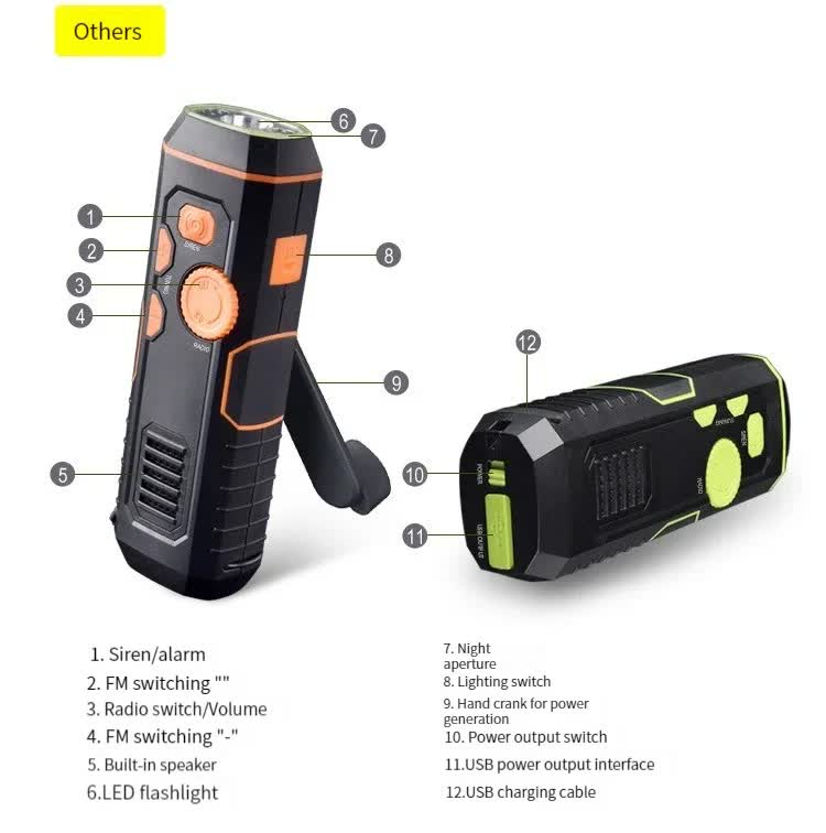 Wind-up Radio - Solar Radio - World Receiver - Portable Radio - Flashlight with Dynamo - Powerbank Function - Camping Gear - Outdoor Gadgets - Rechargeable Flashlight - USB Charger - FM AM Receiver - Hiking - Assorted Colors - 1 Piece