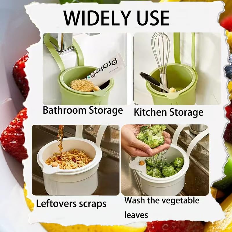 Sink Organizer - Sponge Holder - Sink Strainer - Hanging Waste Bin - Sink Tray - Drainer - Faucet Holder - Colander Basket - Residual Waste Filter - Kitchen Accessories - Countertop Storage Tray - Dishwasher Safe - White - 1 Piece