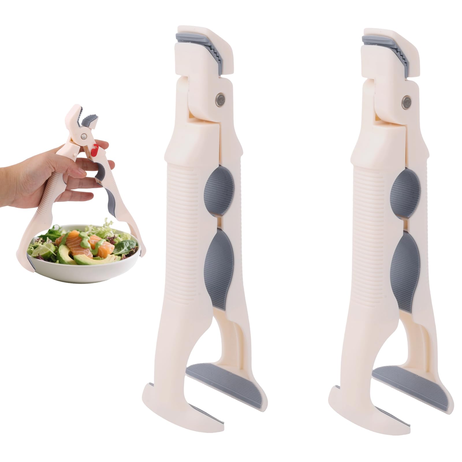 Pan Handle - Plate Tongs - Bowl Tongs - Hot Dish Gripper - Airfryer Accessories - Anti-Scorch Clip - Oven Glove Alternative - Microwave Aid - Kitchen Gadget - Heat Resistant - Anti-Slip - Pan Lifter - Beige - 2 Pieces