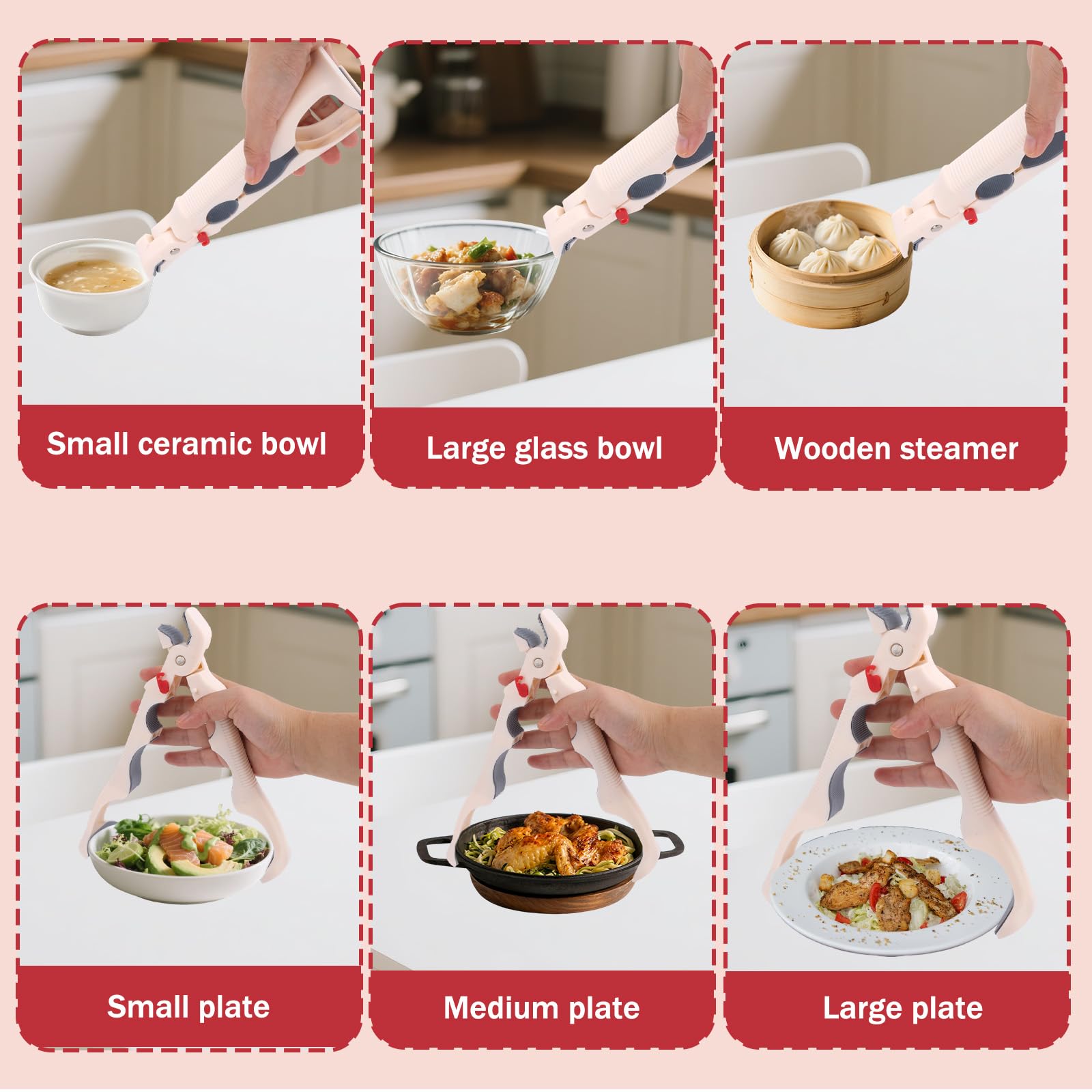 Pan Handle - Plate Tongs - Bowl Tongs - Hot Dish Gripper - Airfryer Accessories - Anti-Scorch Clip - Oven Glove Alternative - Microwave Aid - Kitchen Gadget - Heat Resistant - Anti-Slip - Pan Lifter - Beige - 2 Pieces