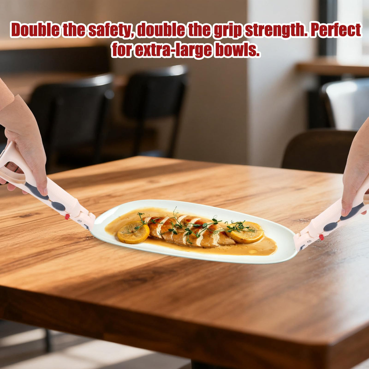 Pan Handle - Plate Tongs - Bowl Tongs - Hot Dish Gripper - Airfryer Accessories - Anti-Scorch Clip - Oven Glove Alternative - Microwave Aid - Kitchen Gadget - Heat Resistant - Anti-Slip - Pan Lifter - Beige - 2 Pieces