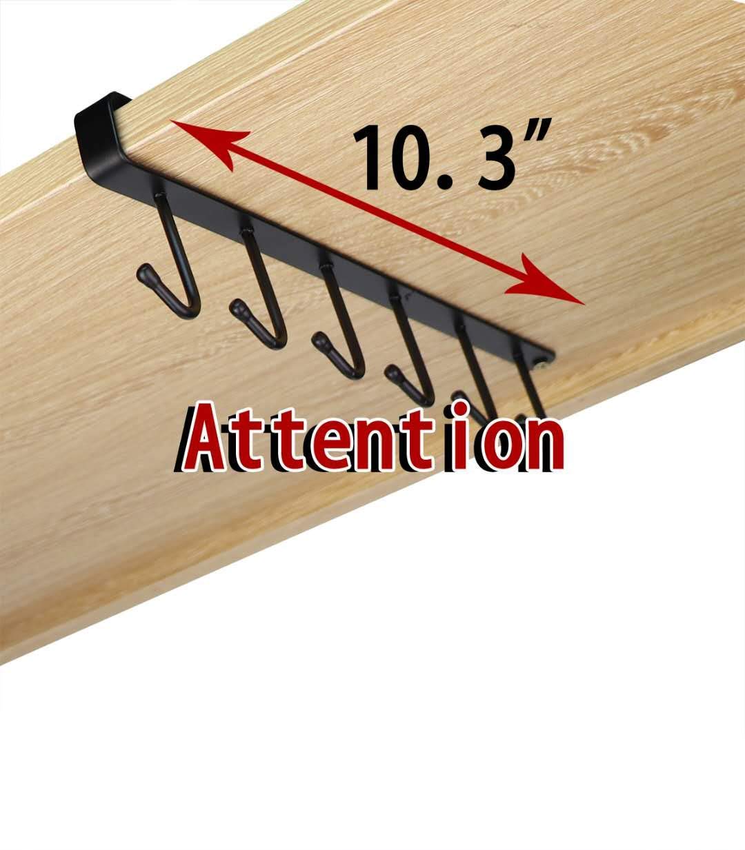 Mug Holder - Hanging Kitchen Rack - Kitchen Organizer - No Drilling Required - Utensil Holder - Cupboard Organizer - Cup Holder - Spatula Holder - Storage Rack - Wardrobe Accessories - Space Saving - Black - 2 Pieces