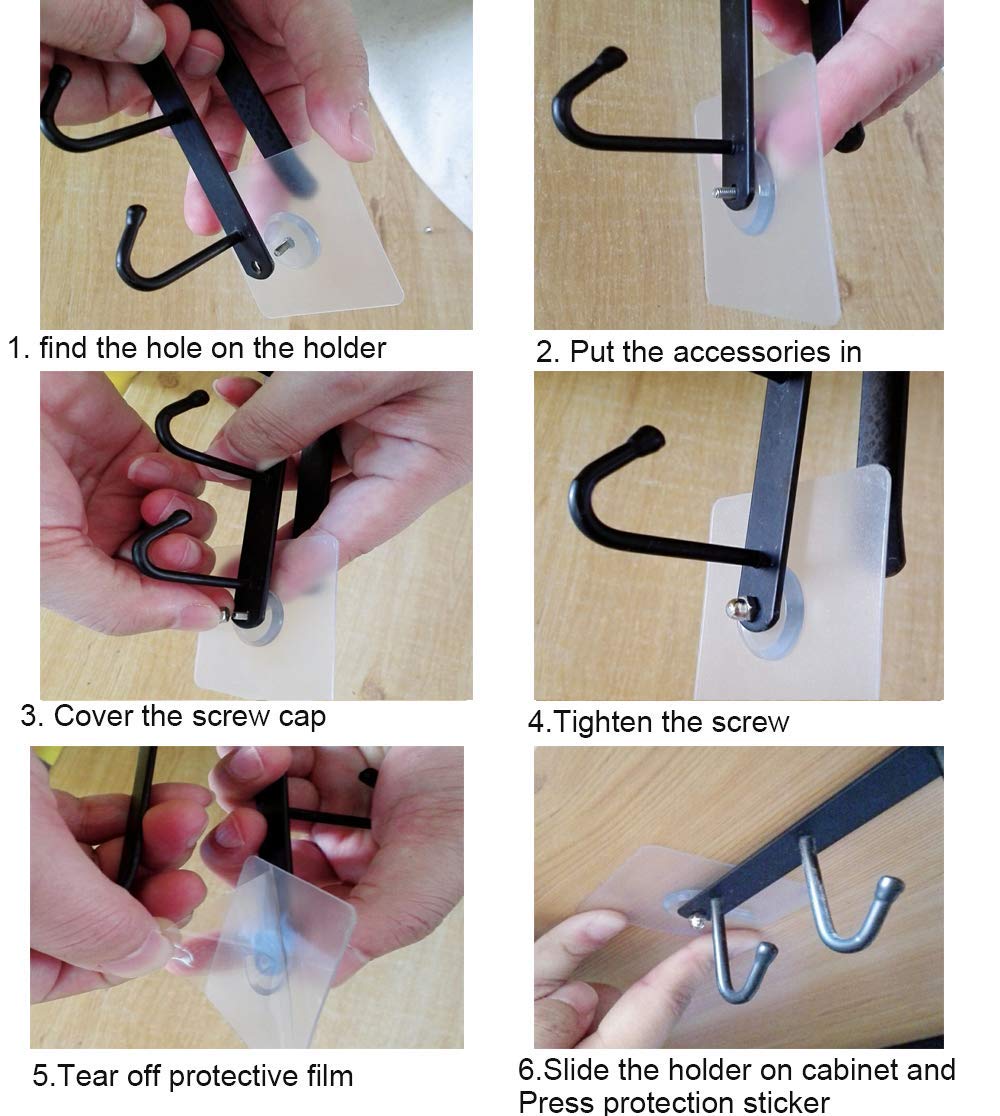 Mug Holder - Hanging Kitchen Rack - Kitchen Organizer - No Drilling Required - Utensil Holder - Cupboard Organizer - Cup Holder - Spatula Holder - Storage Rack - Wardrobe Accessories - Space Saving - Black - 2 Pieces